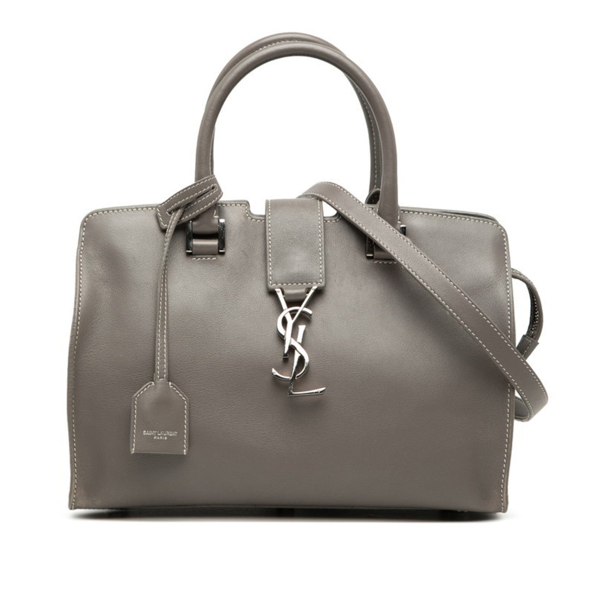 Saint Laurent Gray Leather Handbag Shoulder Bag (Pre-Owned)