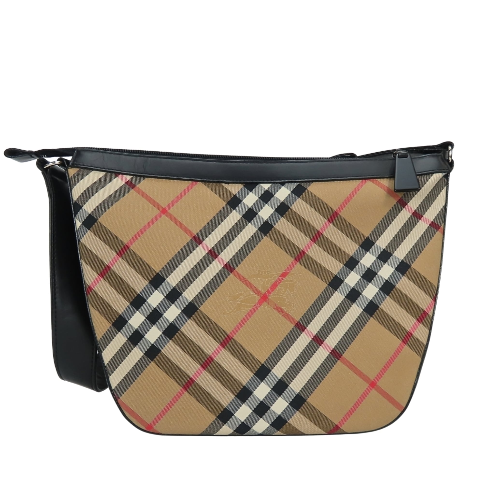 Burberry Beige Black Canvas Leather Shoulder Bag (Pre-Owned)