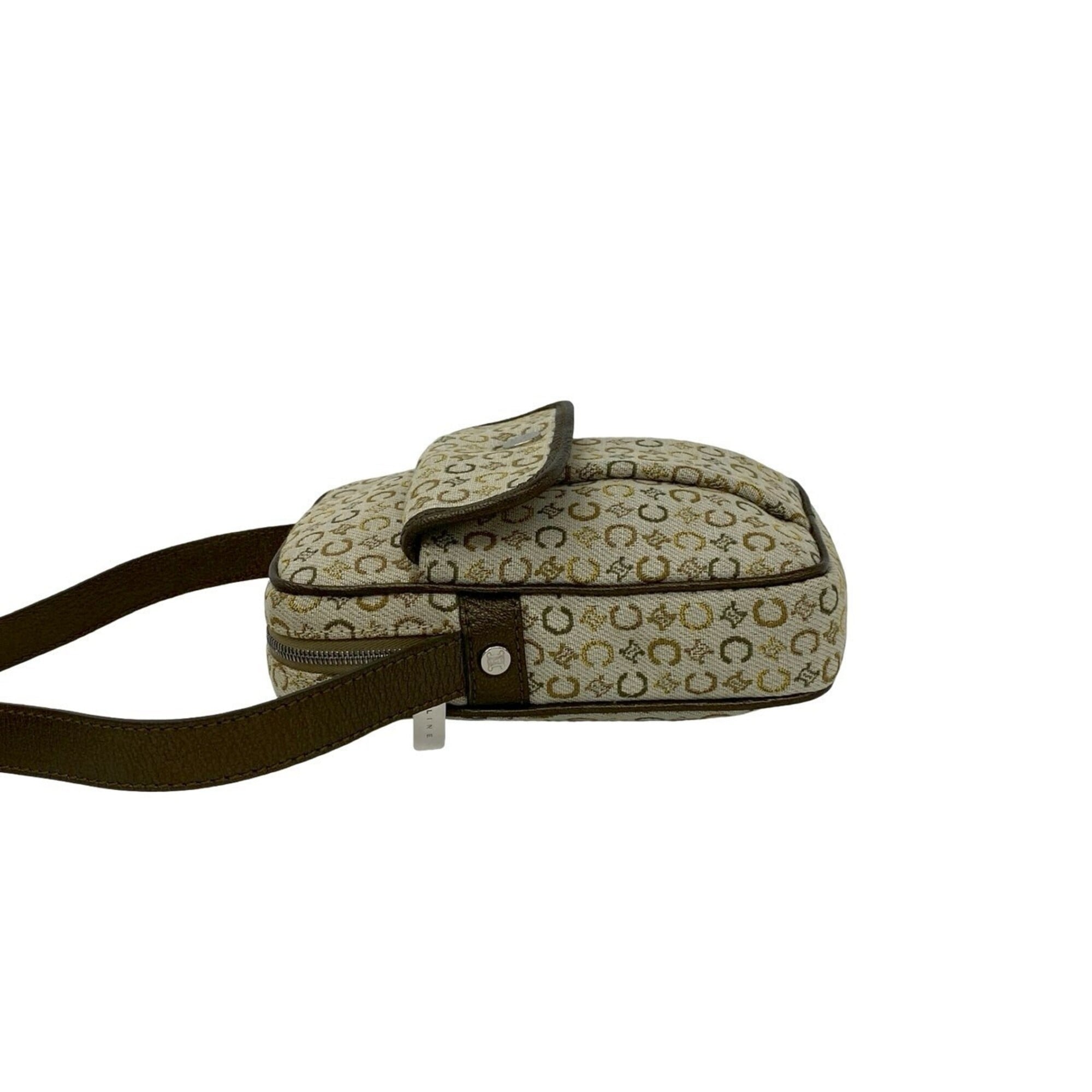 Celine Brown Gold Khaki White Yellow Canvas Leather Pochette Shoulder Bag (Pre-Owned)