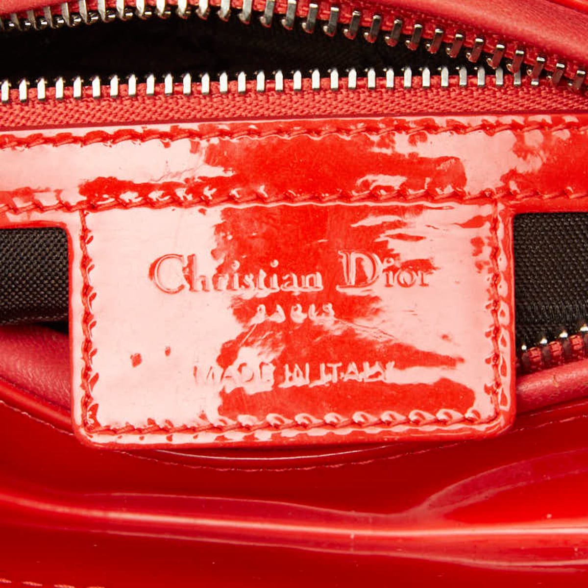 Christian Dior Lady Dior Red Color Patent Leather Handbag Shoulder Bag (Pre-Owned)