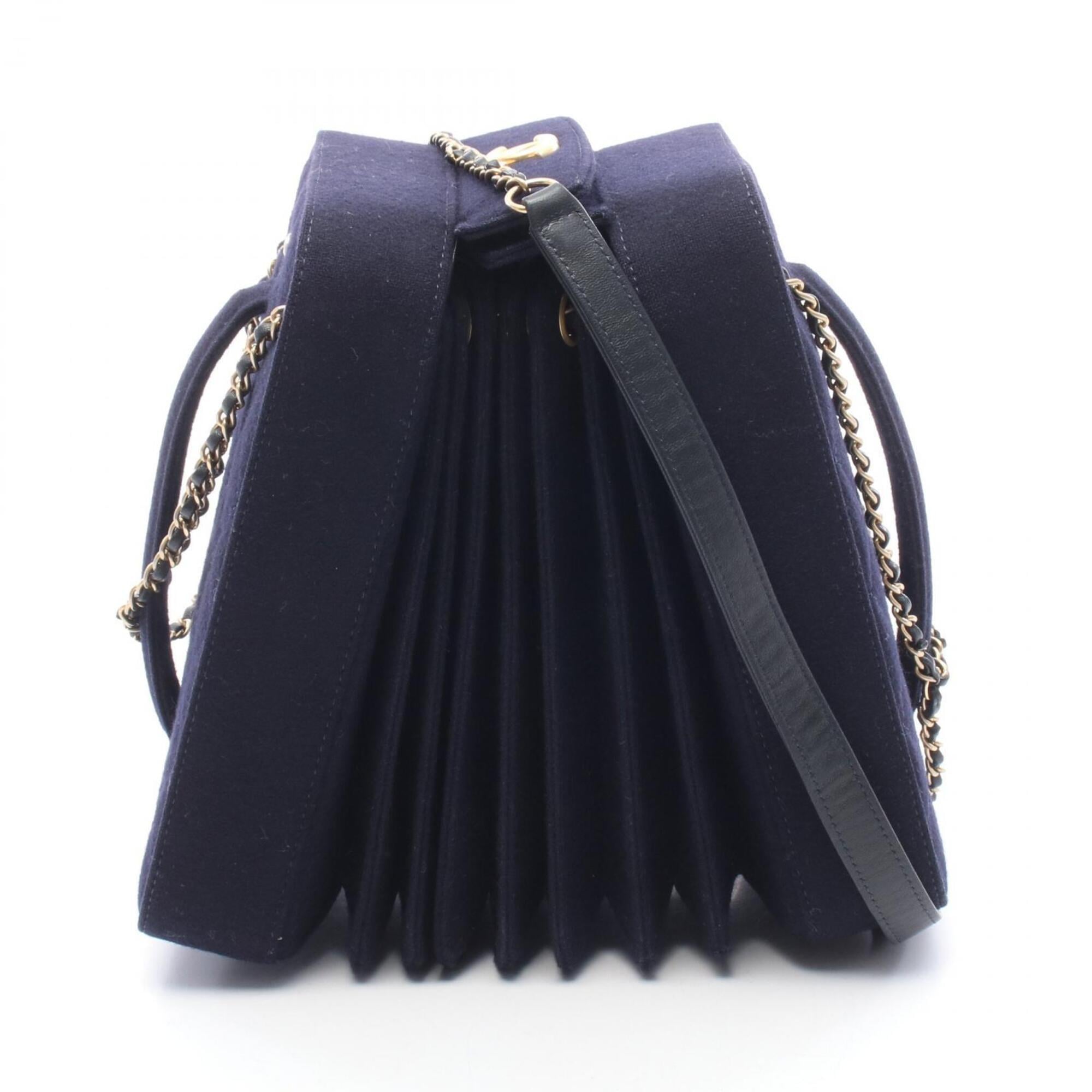 Chanel Navy Wool Handbag Shoulder Bag (Pre-Owned)