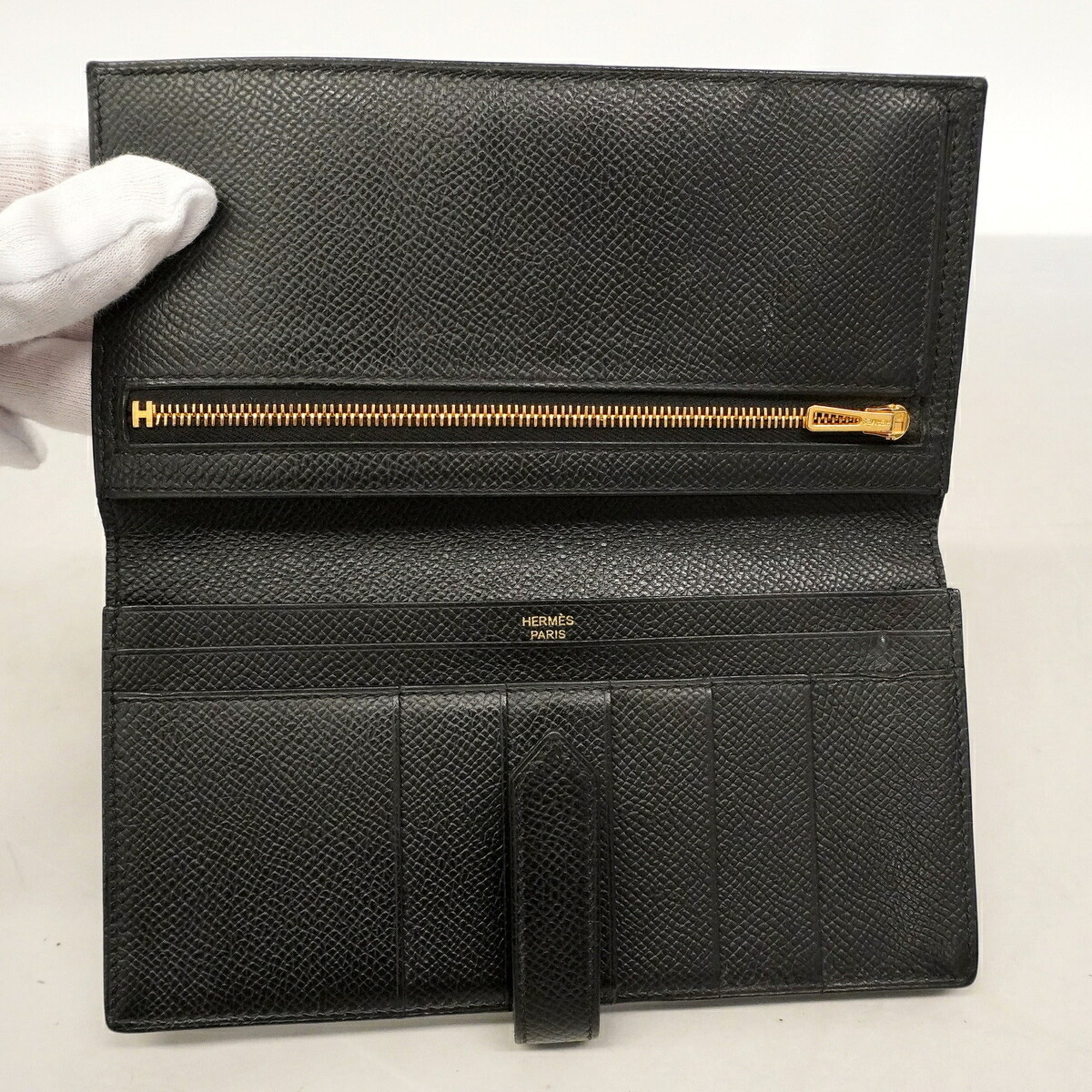 Hermes Black Epsom Leather Leather Long Wallet (Bi-Fold) (Pre-Owned)