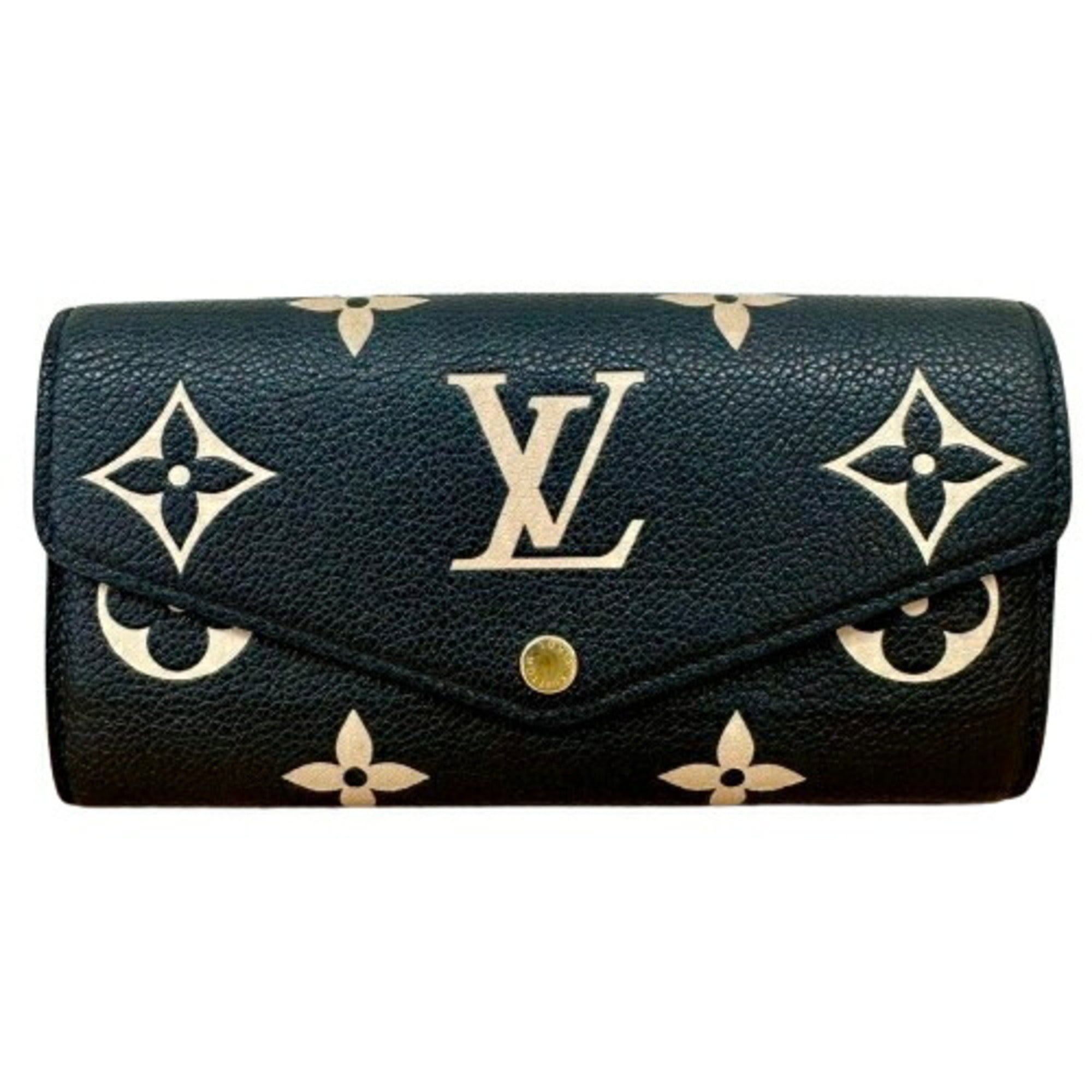 Louis Vuitton Monogram Empreinte Beige Black Leather Long Wallet (Bi-Fold) (Pre-Owned)