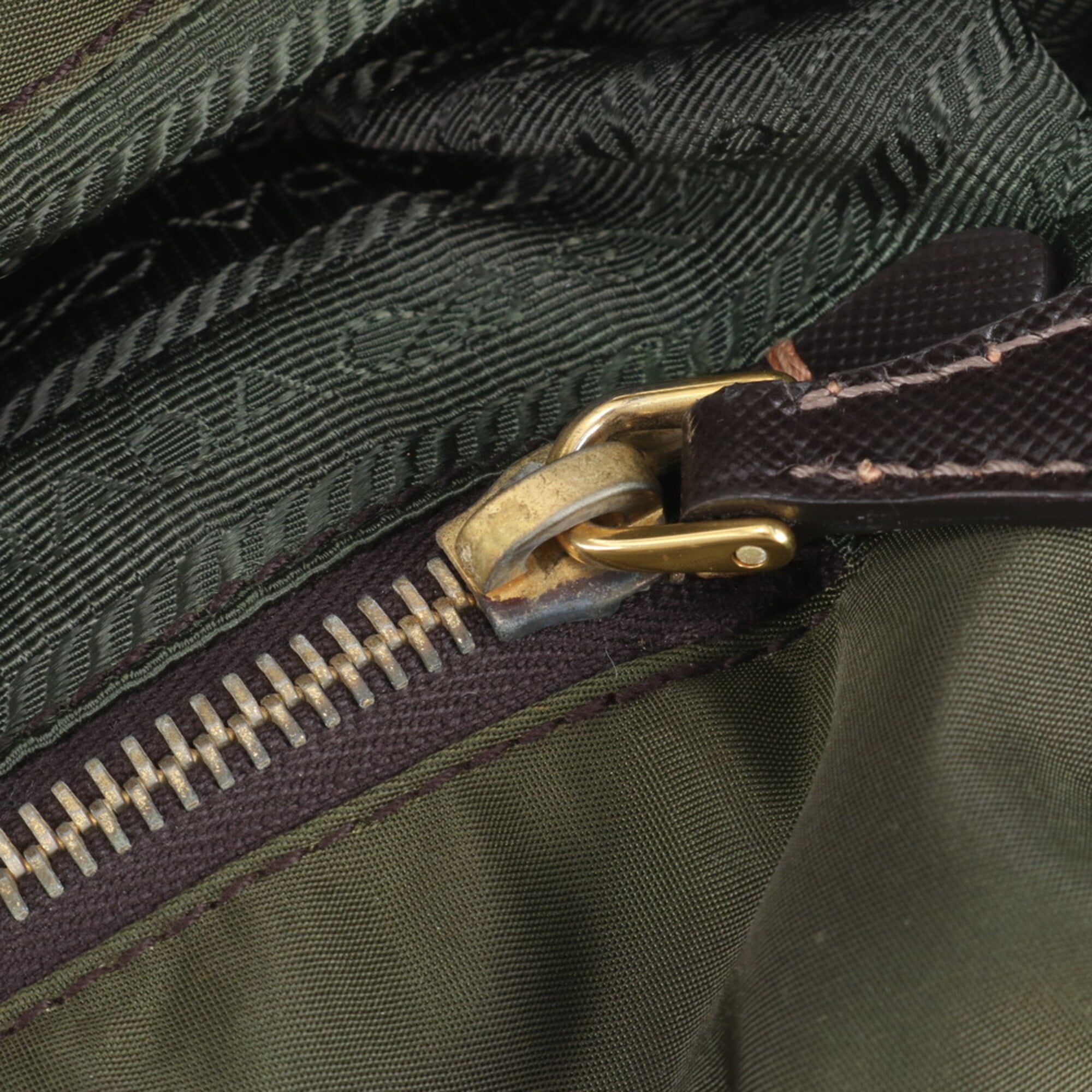 Prada Green Khaki Leather Nylon Crossbody Bag Handbag Shoulder Bag Tote Bag (Pre-Owned)