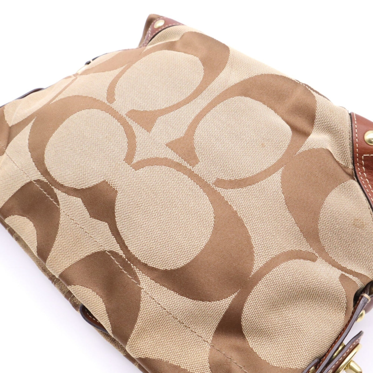 Coach Beige Brown Signature Line Shoulder Bag (Pre-Owned)