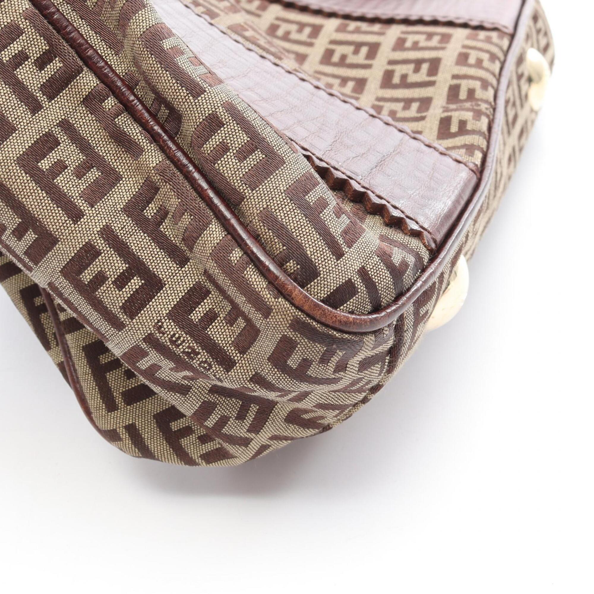 Fendi Beige Brown Canvas Leather Handbag Tote Bag (Pre-Owned)