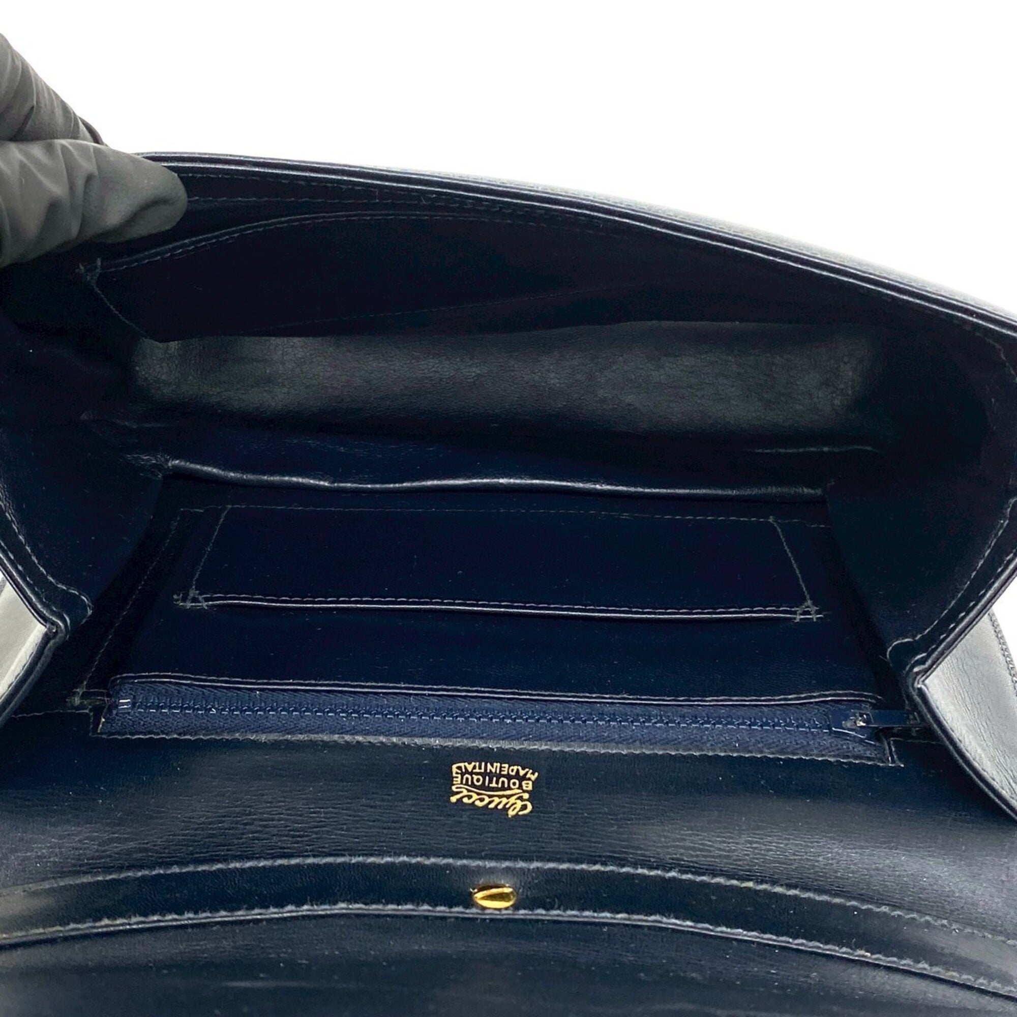 Gucci Navy Red Color Leather Pochette Shoulder Bag (Pre-Owned)