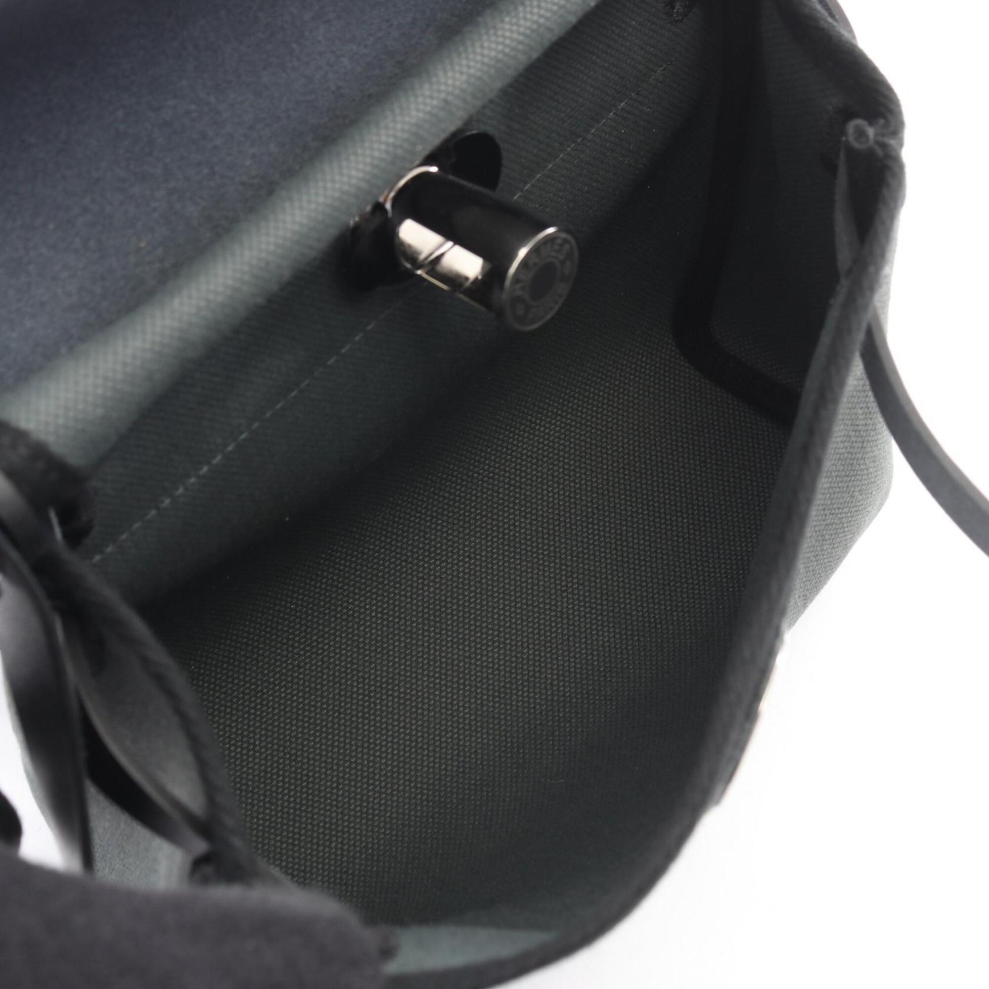 Hermes Black Green Canvas Leather Handbag Shoulder Bag (Pre-Owned)
