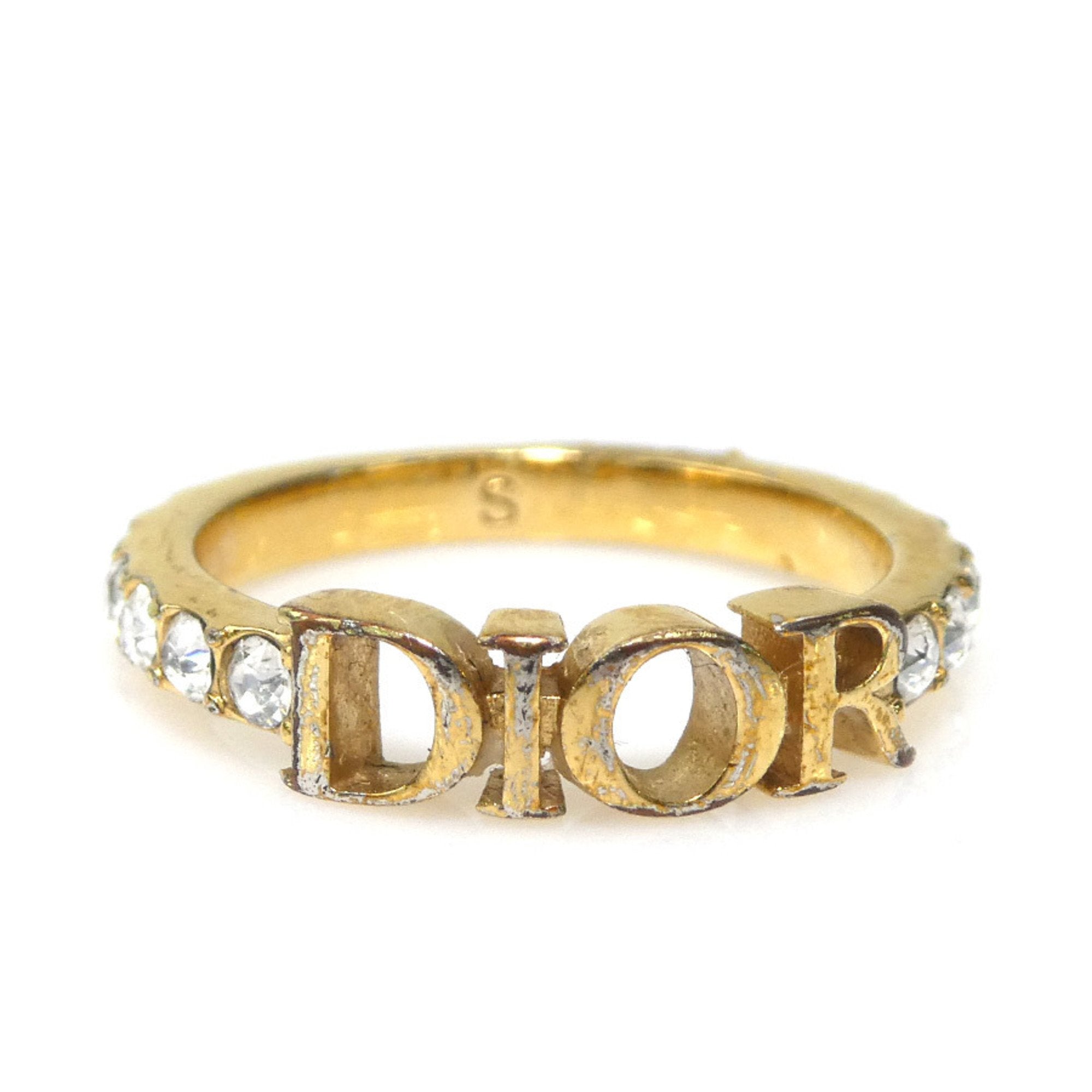Christian Dior Gold Metal Rhinestone Band Ring (Pre-Owned)