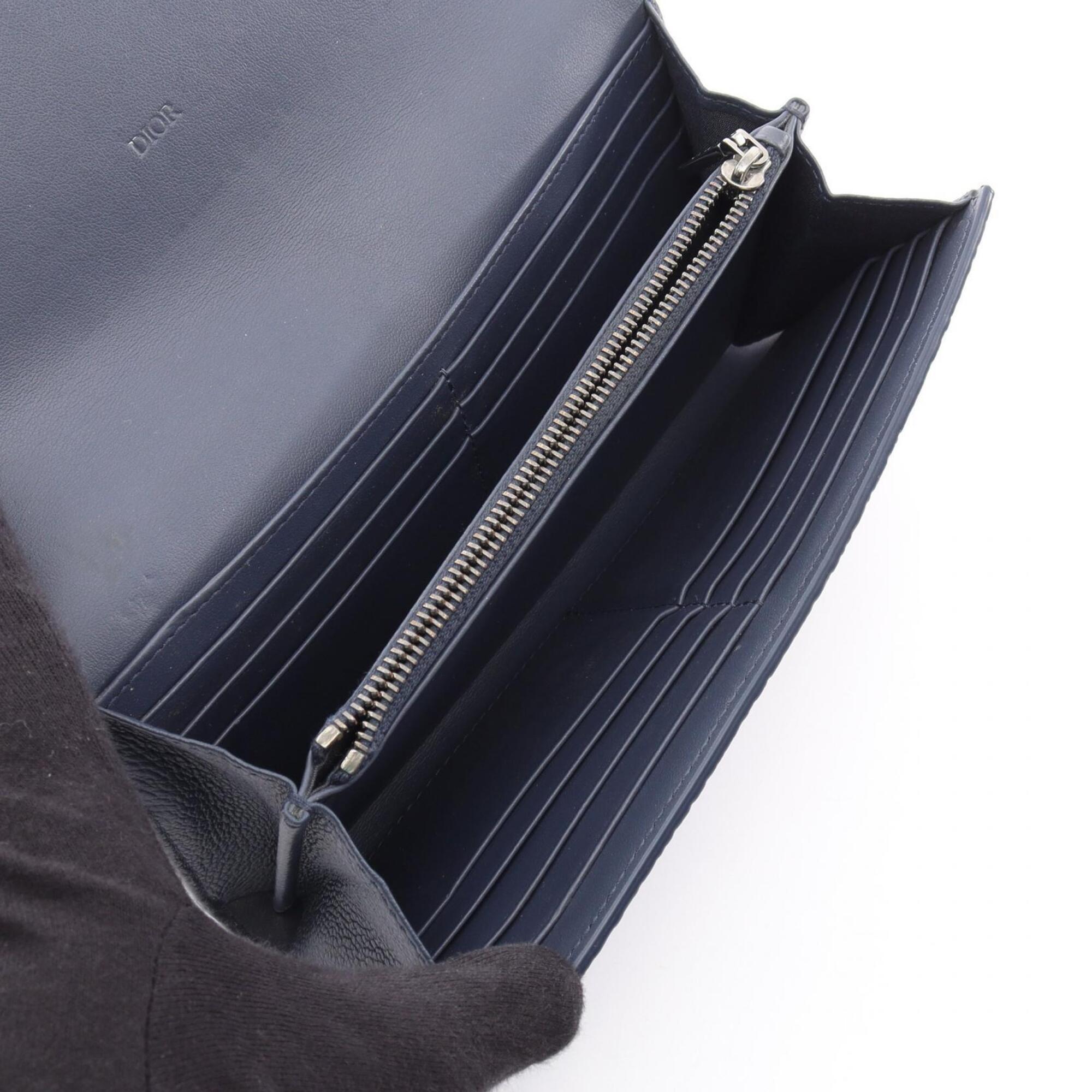Christian Dior Navy Leather Long Wallet (Bi-Fold) (Pre-Owned)