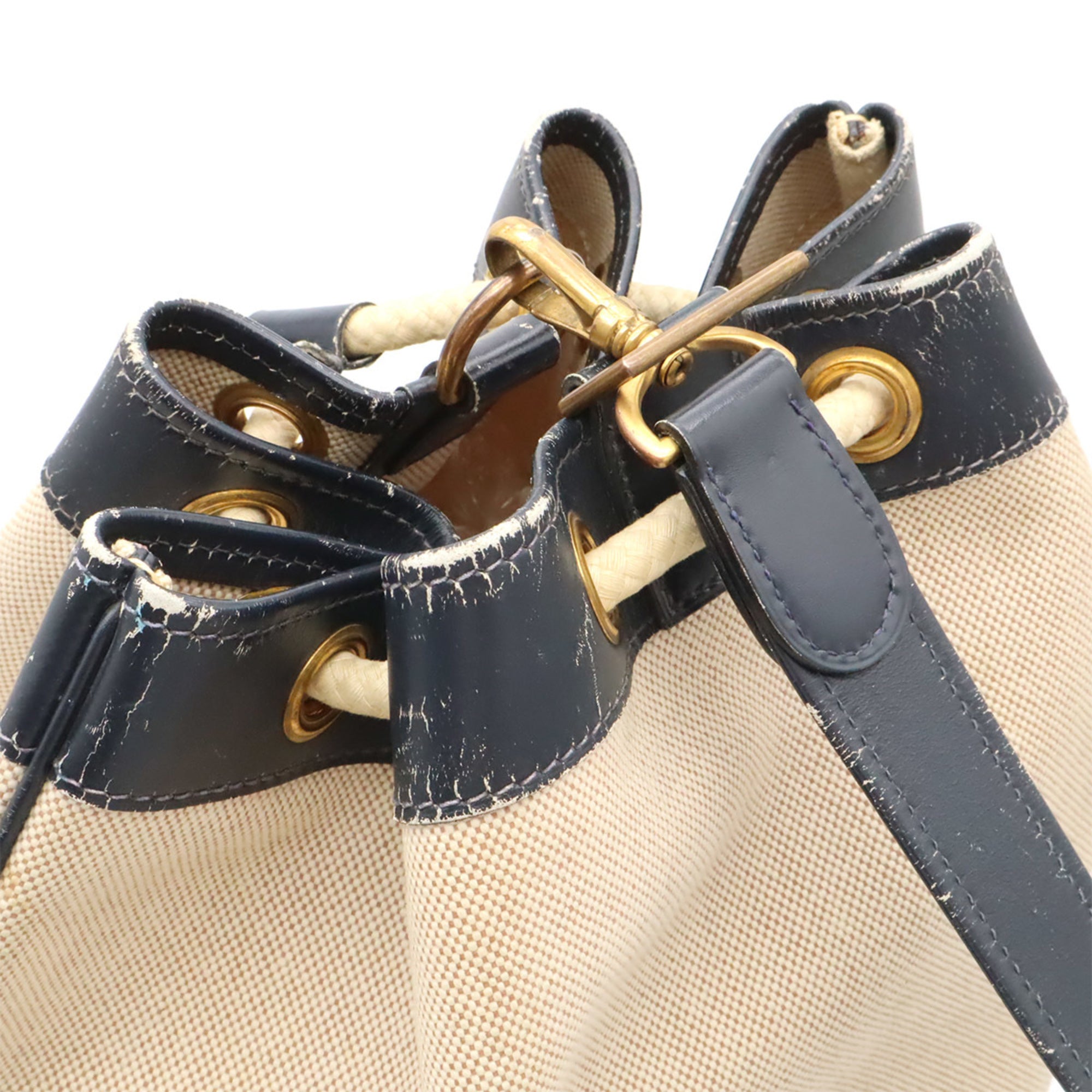 Hermes Natural Navy Toile H Shoulder Bag (Pre-Owned)
