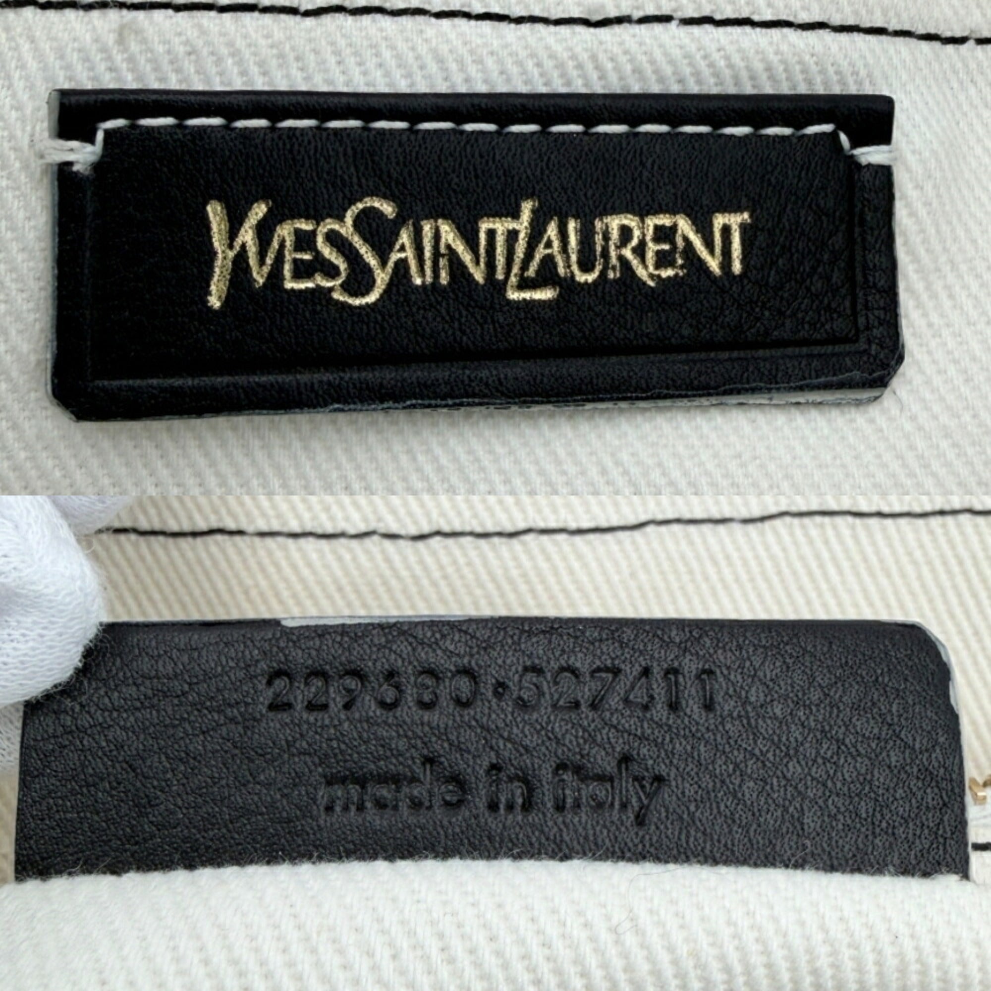 Yves Saint Laurent Black White Leather Canvas Handbag (Pre-Owned)