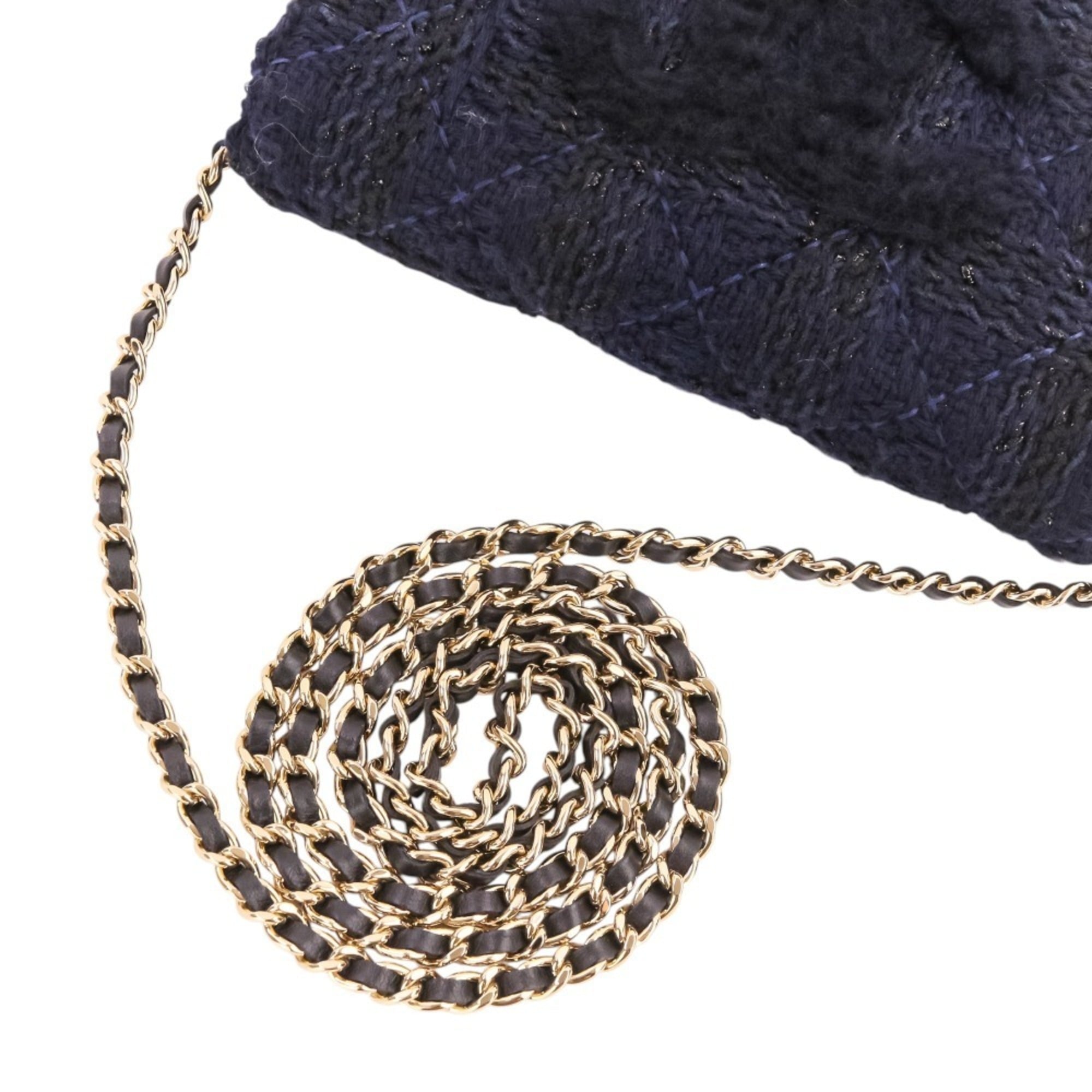 Chanel Matelasse Navy Tweed Handbag Pouch (Pre-Owned)