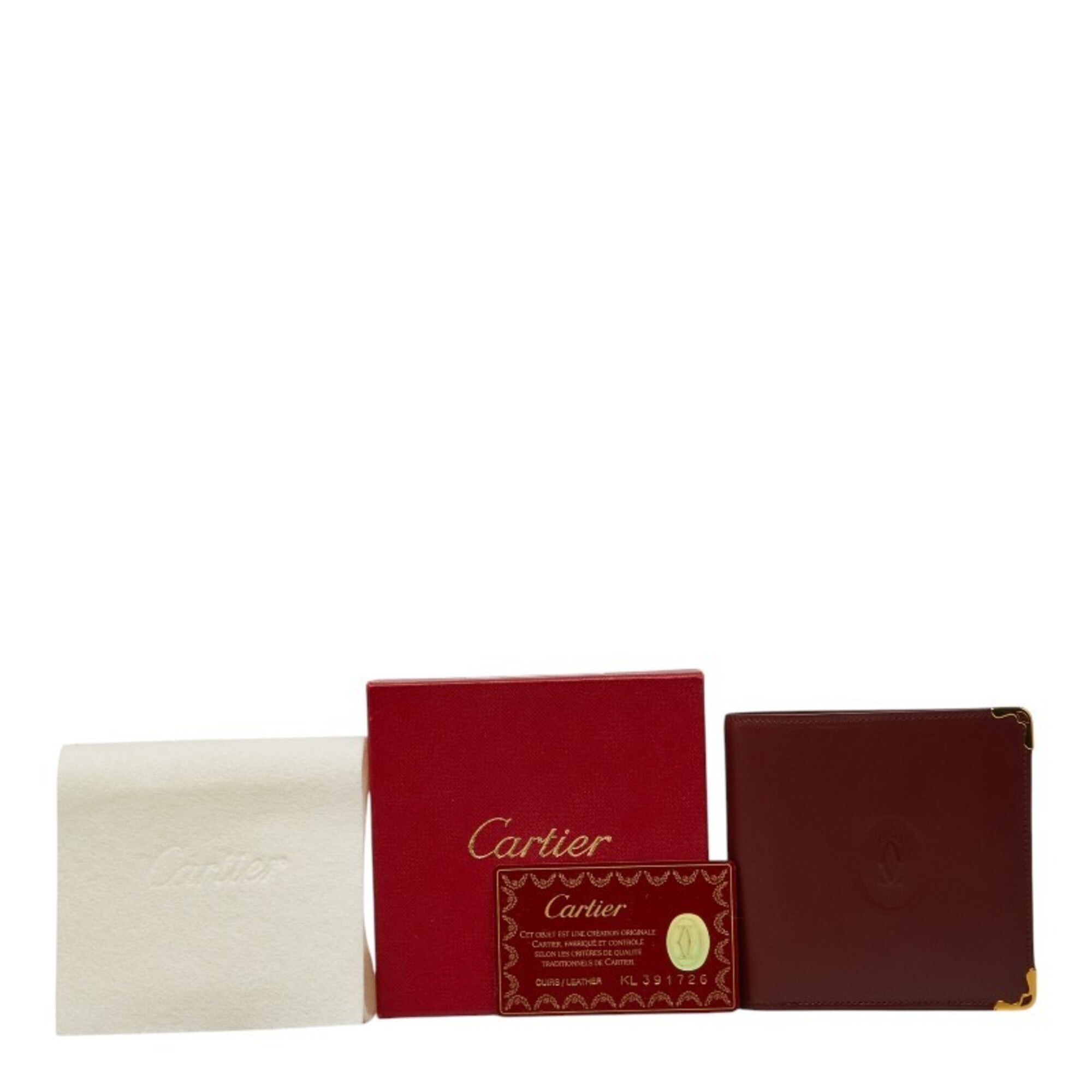 Cartier Must Bordeaux Wine Red Leather Wallet (Bi-Fold) (Pre-Owned)