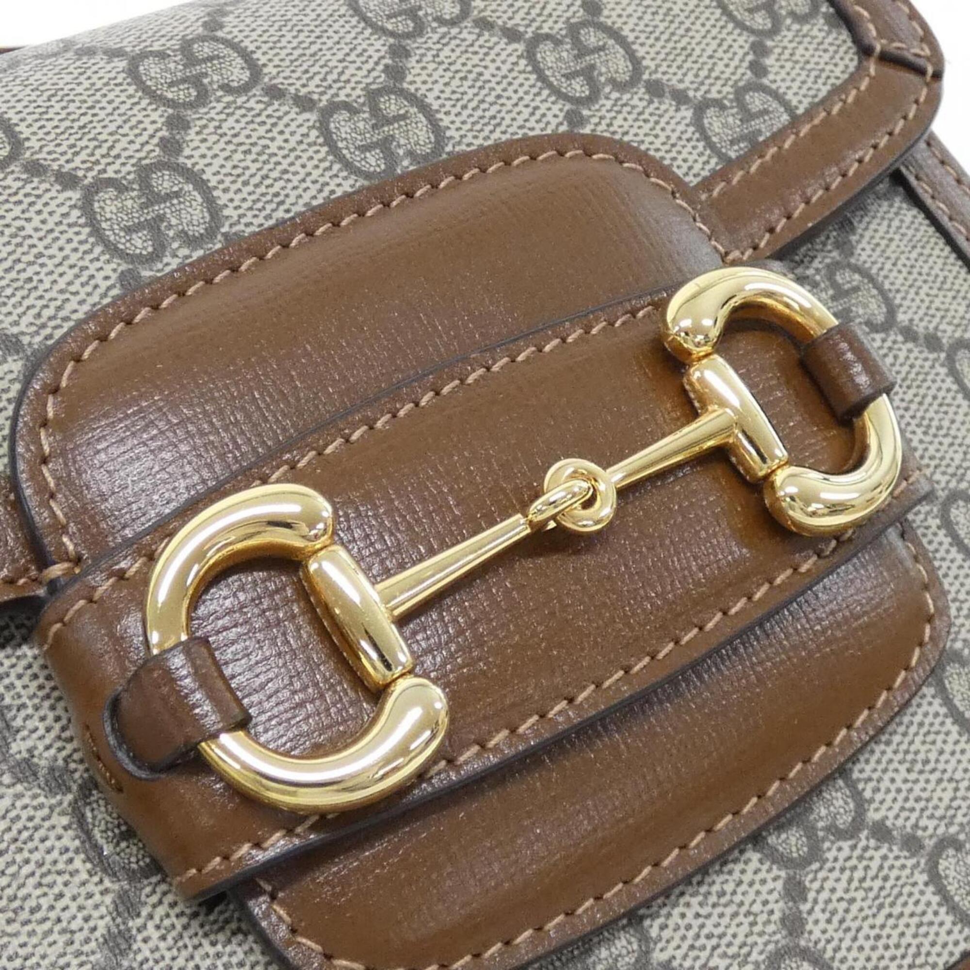 Gucci Beige Brown Gg Supreme Canvas Leather Shoulder Bag (Pre-Owned)