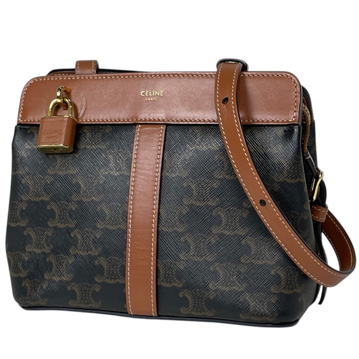 Celine Brown Coated Canvas Leather Shoulder Bag (Pre-Owned)