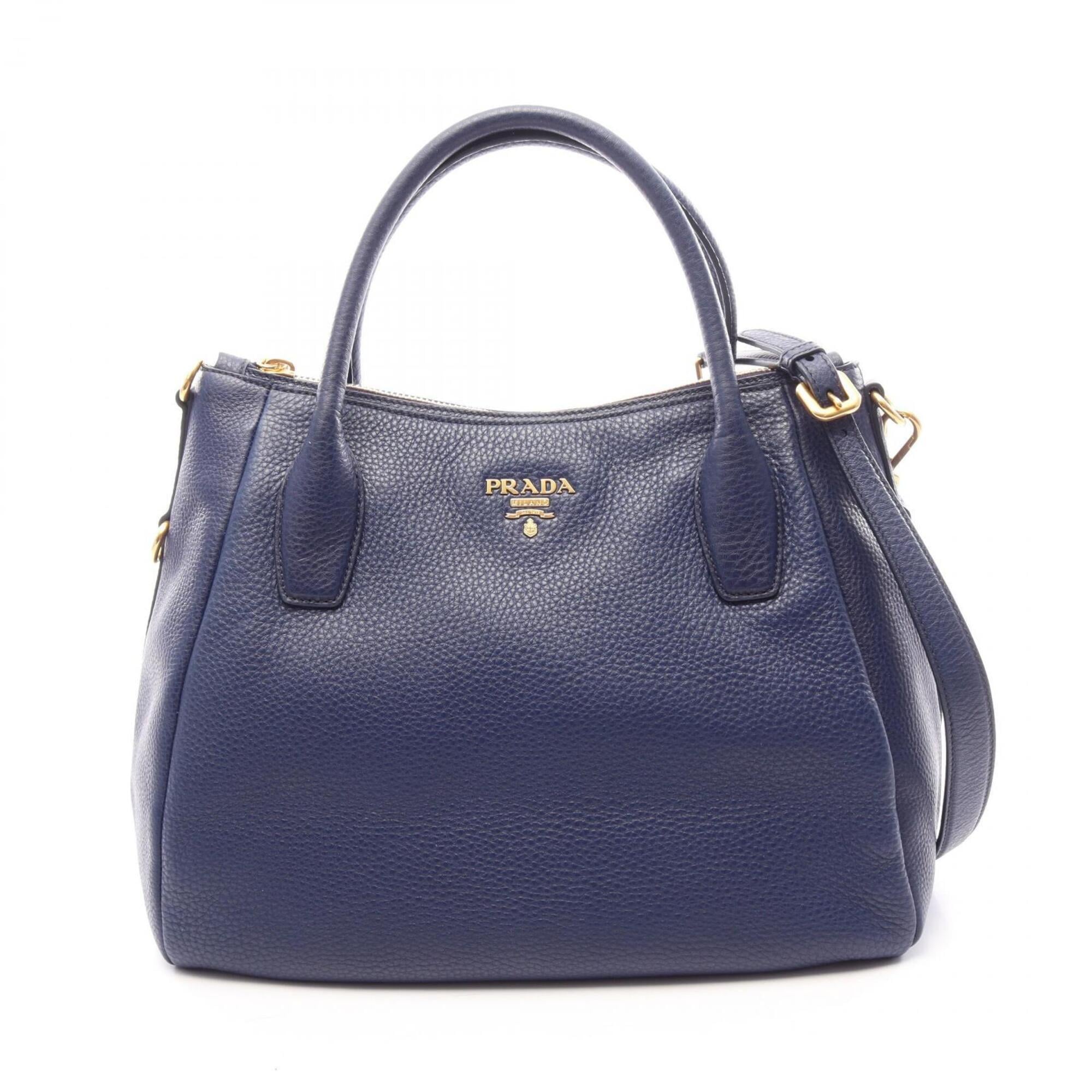 Prada Navy Leather Handbag Tote Bag (Pre-Owned)