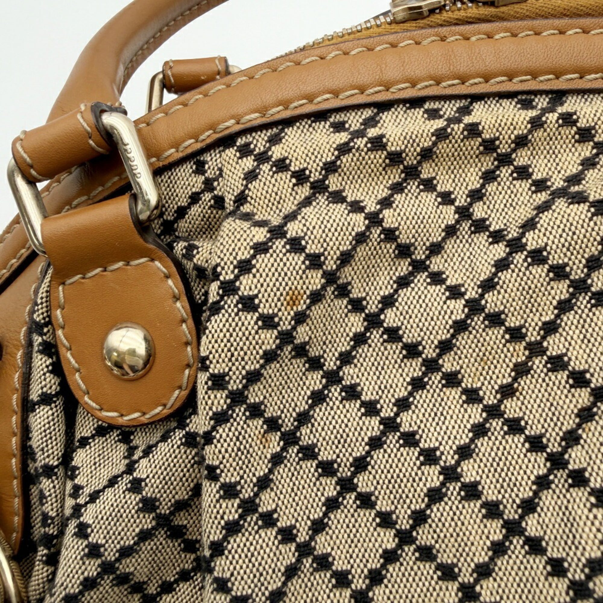 Gucci Brown Canvas Leather Shoulder Bag (Pre-Owned)