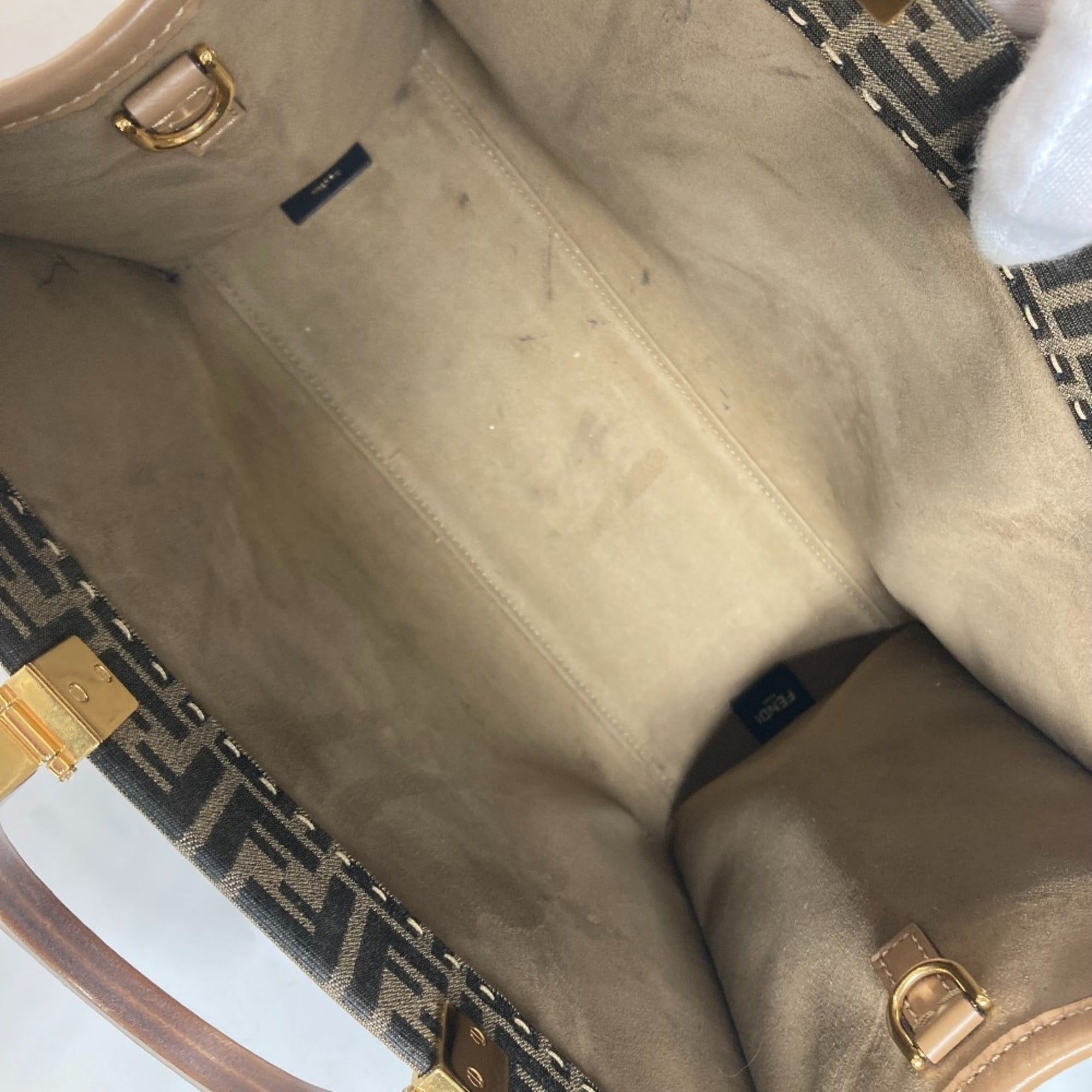 Fendi Brown Leather Canvas Handbag Shoulder Bag (Pre-Owned)