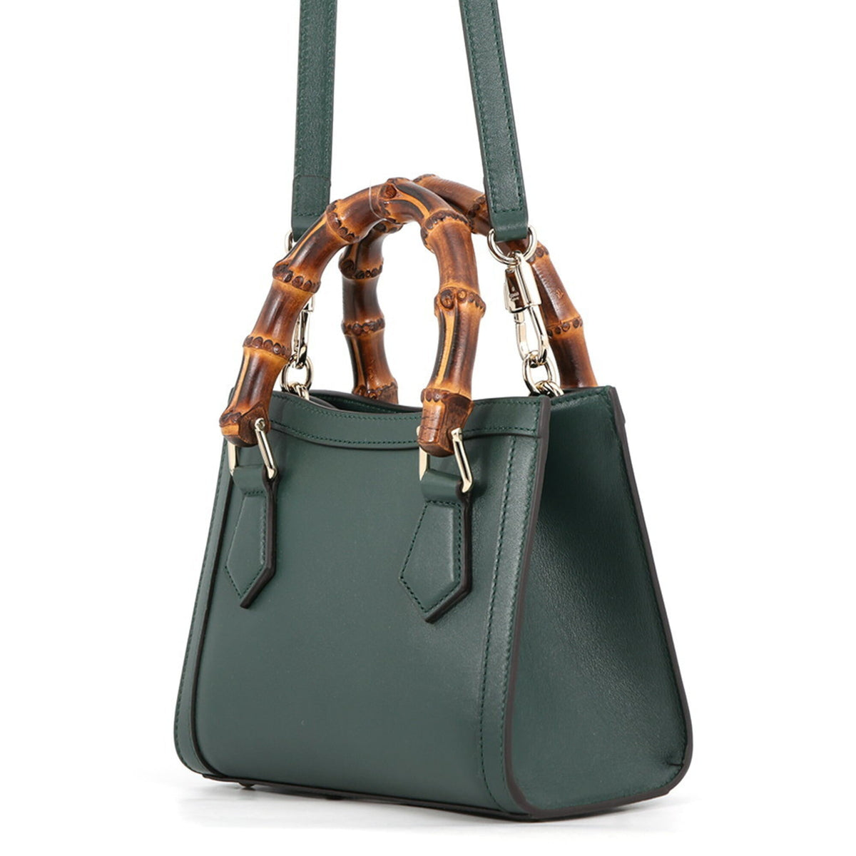 Gucci Bamboo Green Bamboo Leather Handbag Shoulder Bag (Pre-Owned)