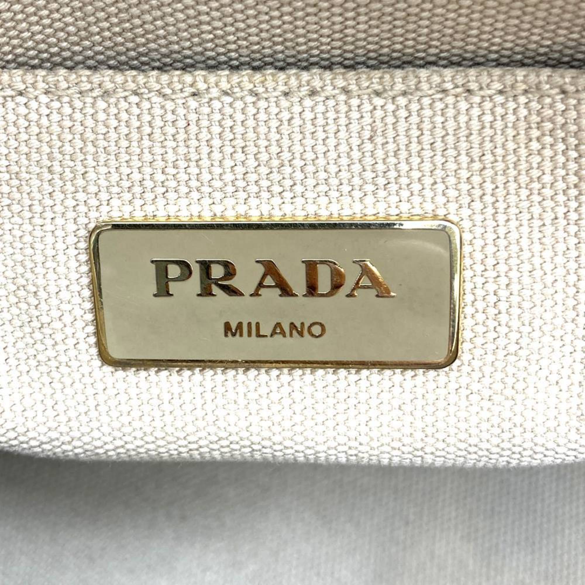Prada Beige Ivory Canvas Handbag Tote Bag (Pre-Owned)