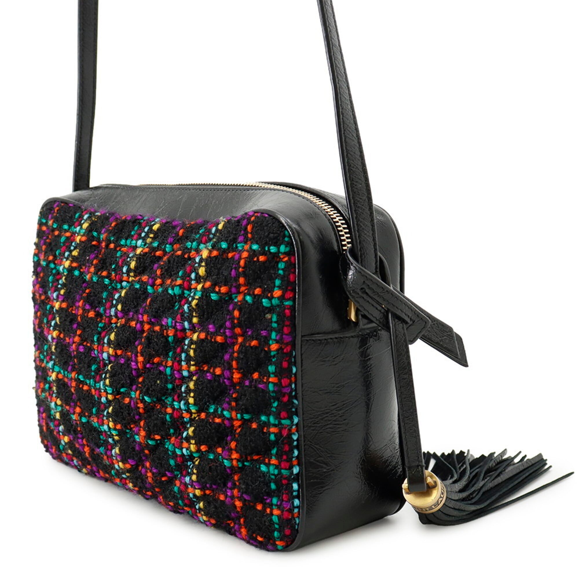Yves Saint Laurent Black Multi-Color Tweed Handbag Shoulder Bag (Pre-Owned)