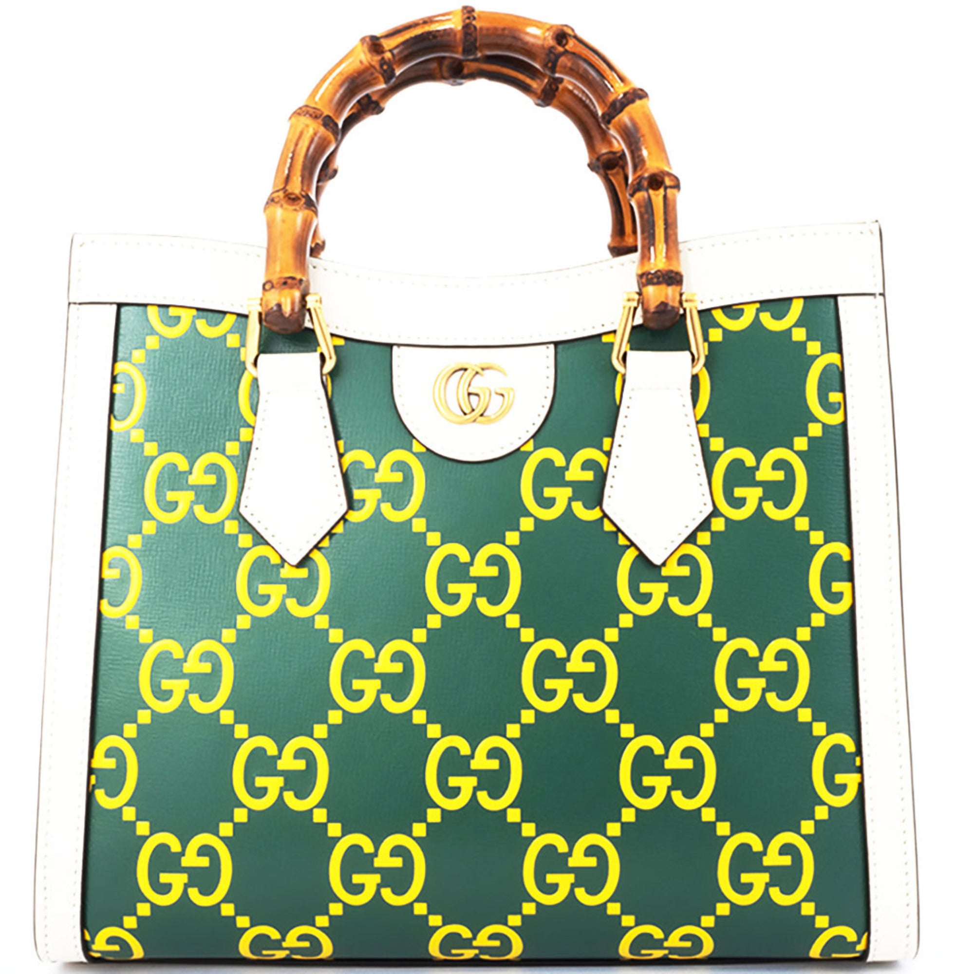 Gucci Green White Yellow Leather Handbag (Pre-Owned)