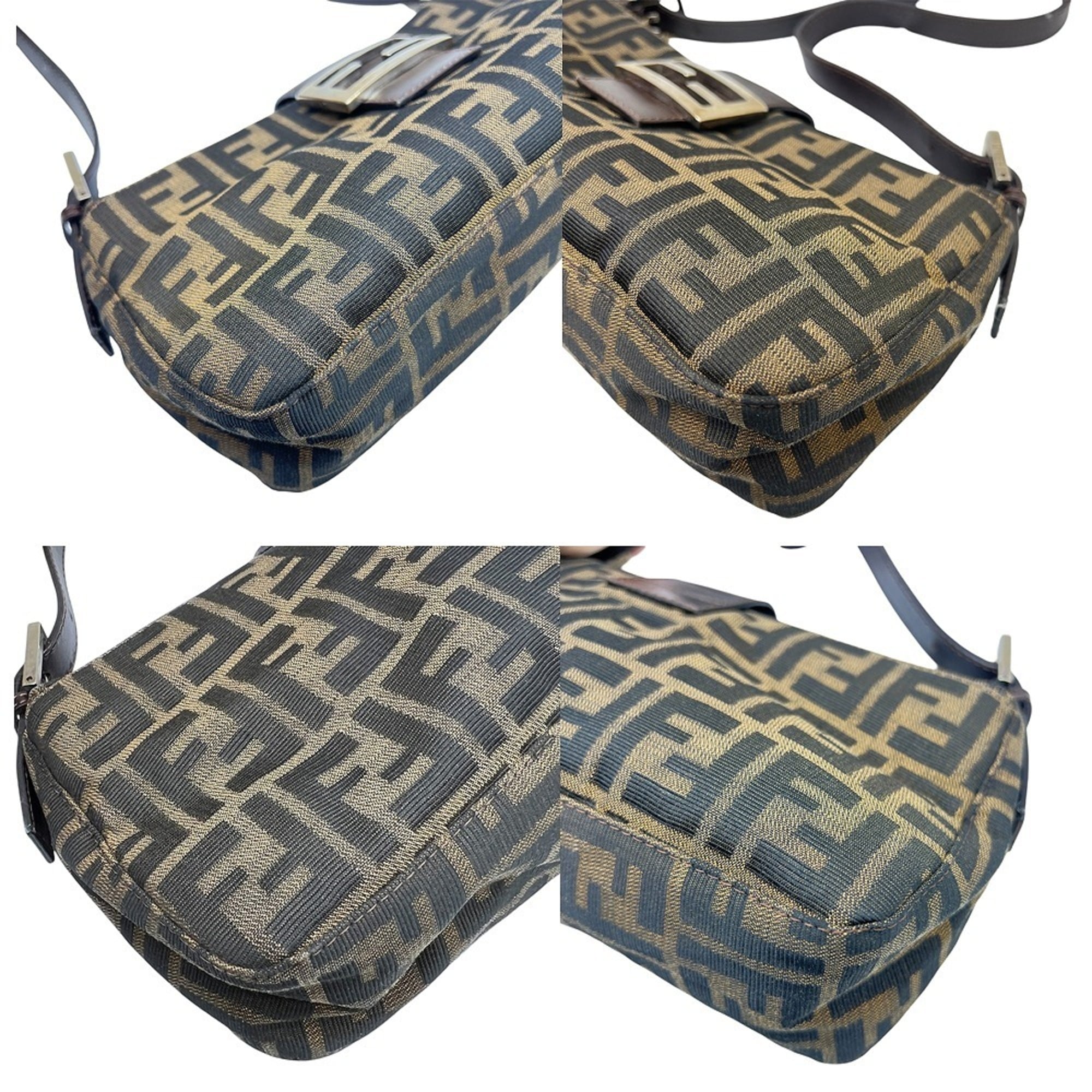 Fendi Zucca Brown Canvas Leather Handbag Shoulder Bag (Pre-Owned)