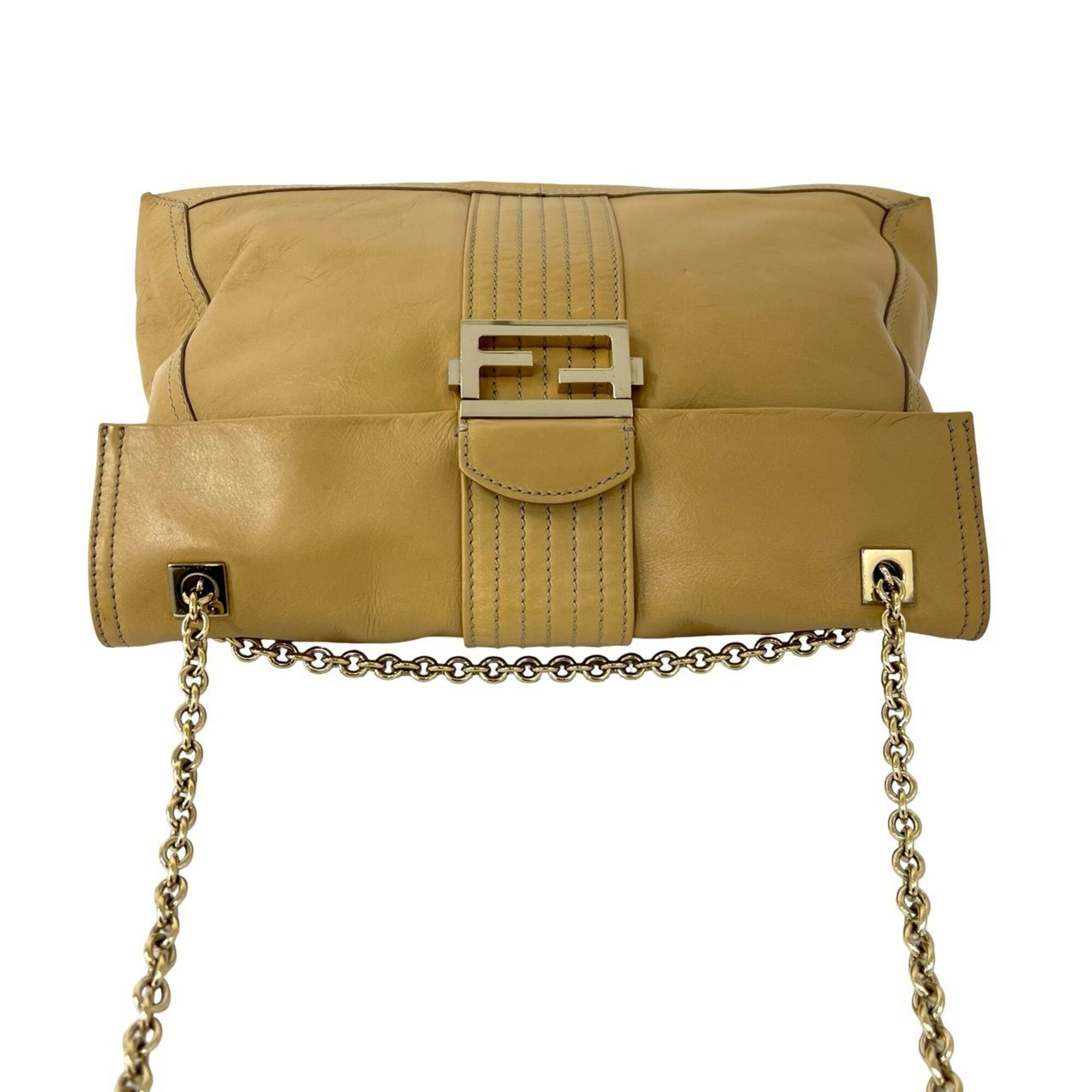 Fendi Beige Leather Shoulder Bag Tote Bag (Pre-Owned)