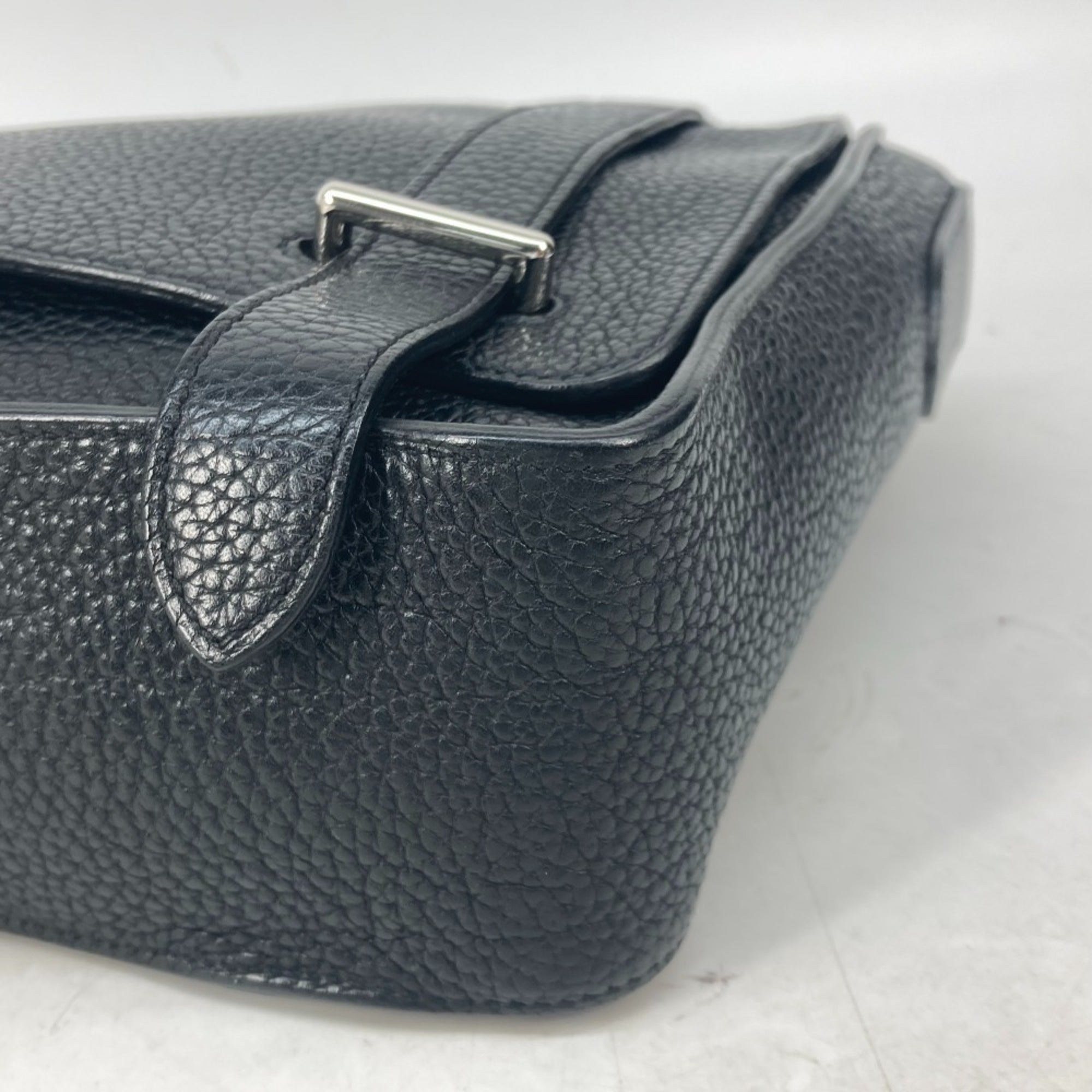 Hermes Black Blue Taurillon Clemence Leather Messenger Bag Shoulder Bag (Pre-Owned)