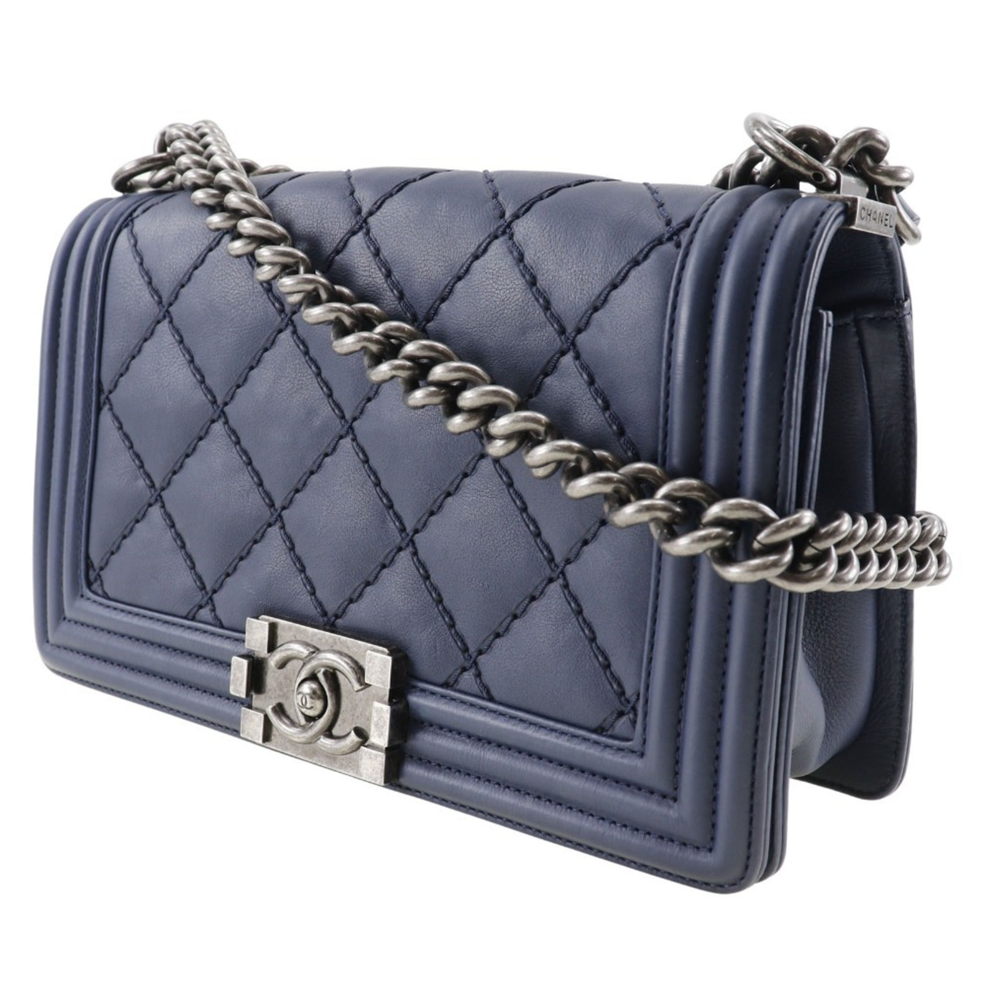 Chanel Navy Leather Shoulder Bag (Pre-Owned)