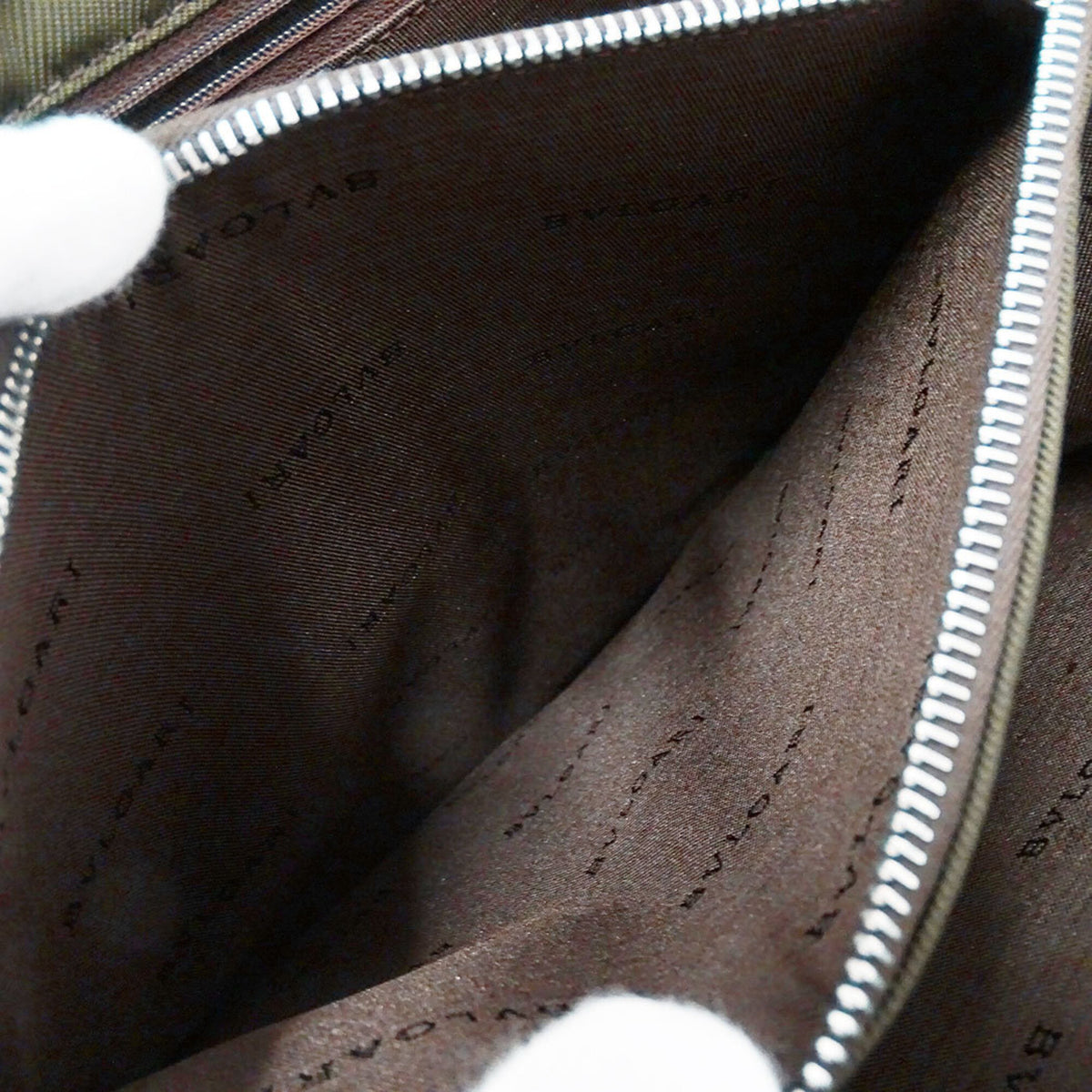 Bvlgari Green Khaki Leather Canvas Shoulder Bag (Pre-Owned)