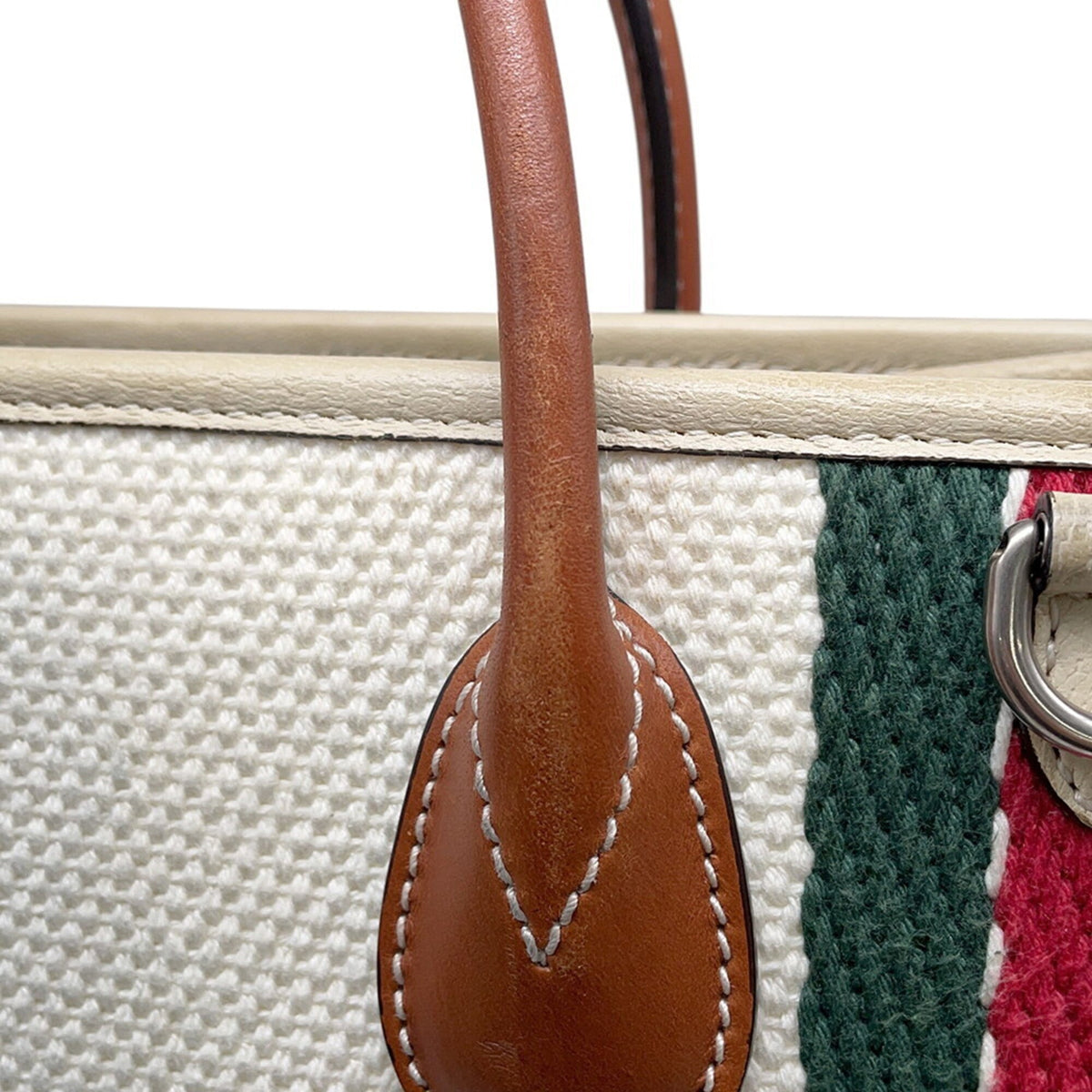 Gucci Multi-Color White Canvas Leather Handbag Tote Bag (Pre-Owned)