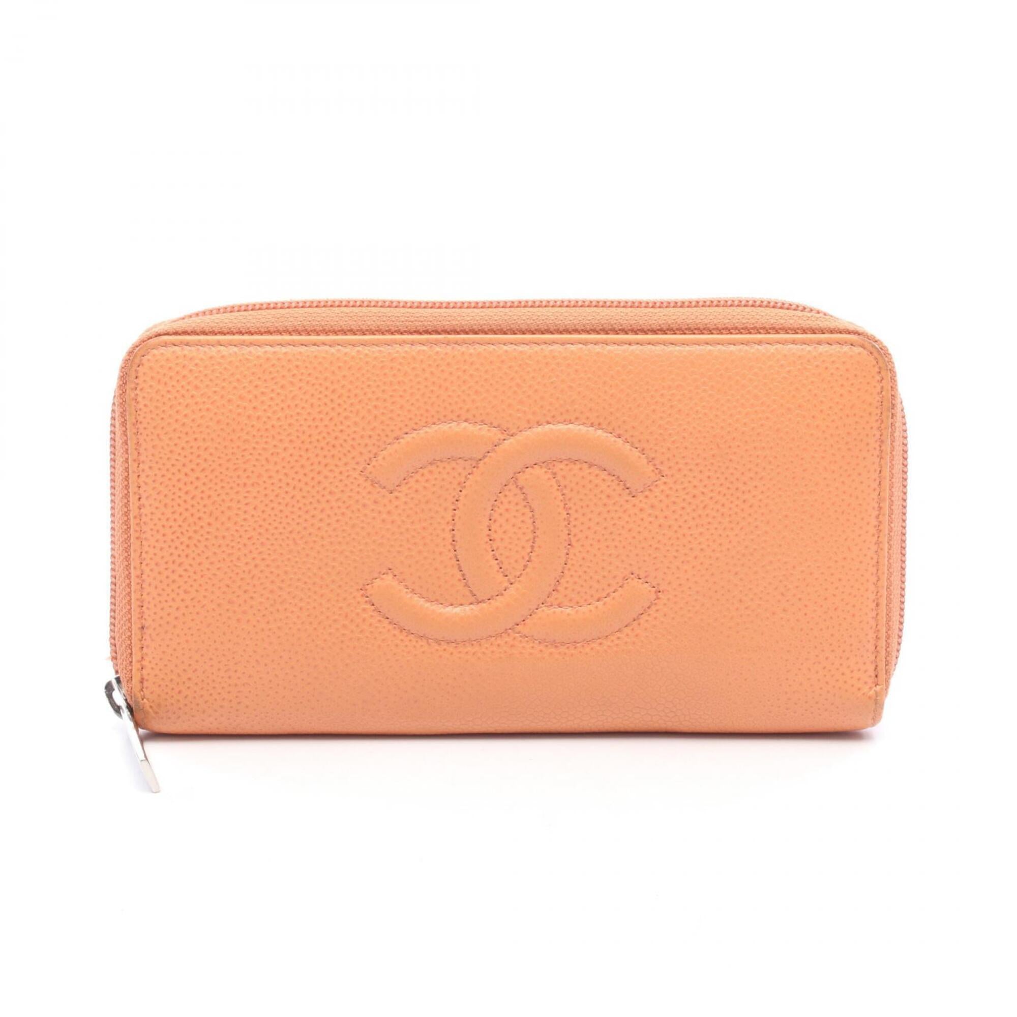 Chanel Orange Grained Calfskin Long Wallet (Bi-Fold) (Pre-Owned)