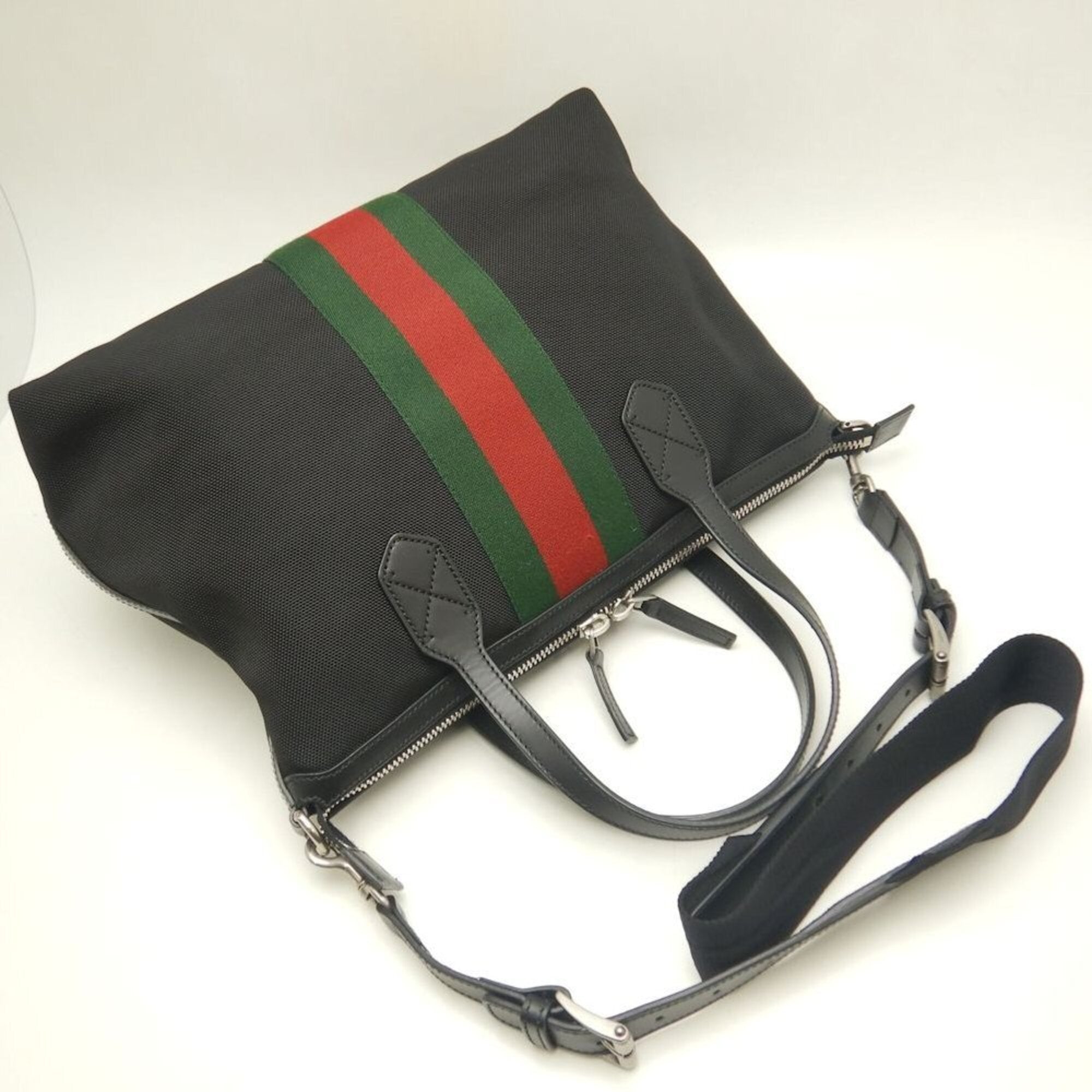 Gucci Black Canvas Leather Tote Bag (Pre-Owned)