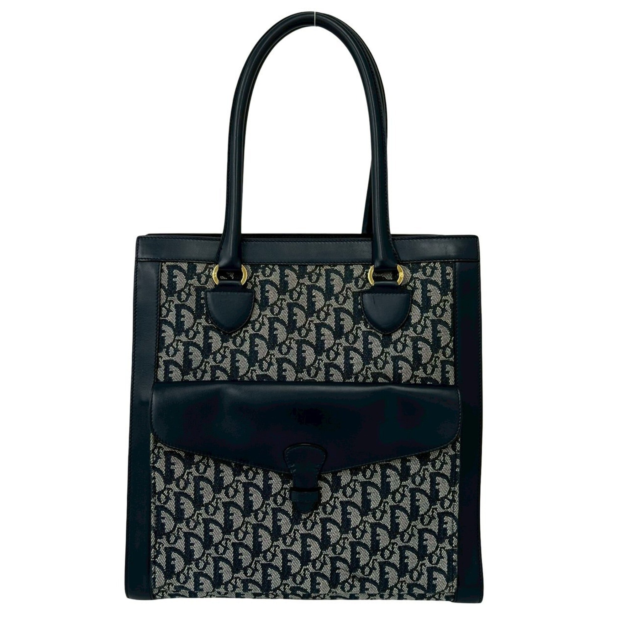Christian Dior Navy Canvas Leather Handbag Tote Bag (Pre-Owned)