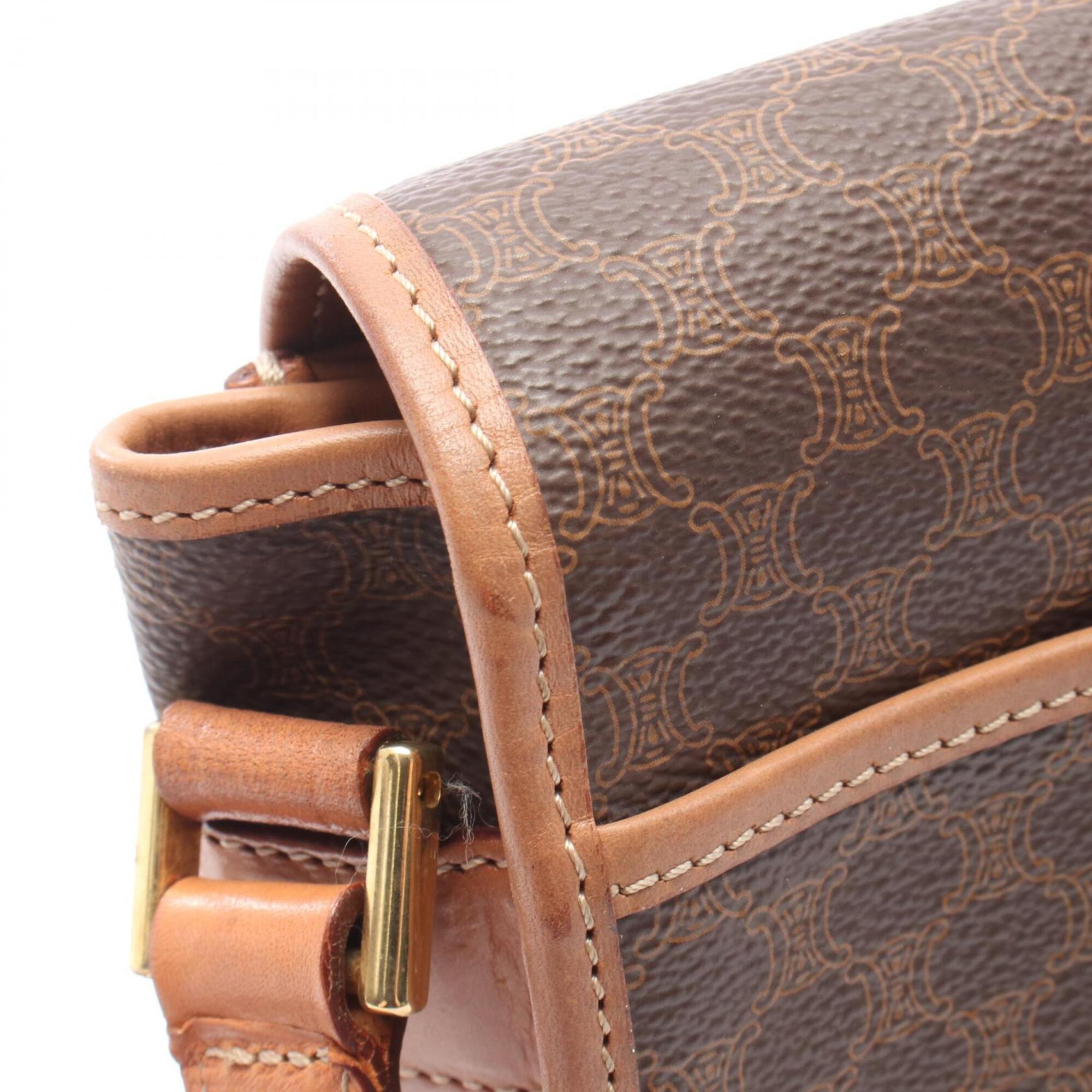 Celine Brown Coated Canvas Leather Handbag Shoulder Bag (Pre-Owned)