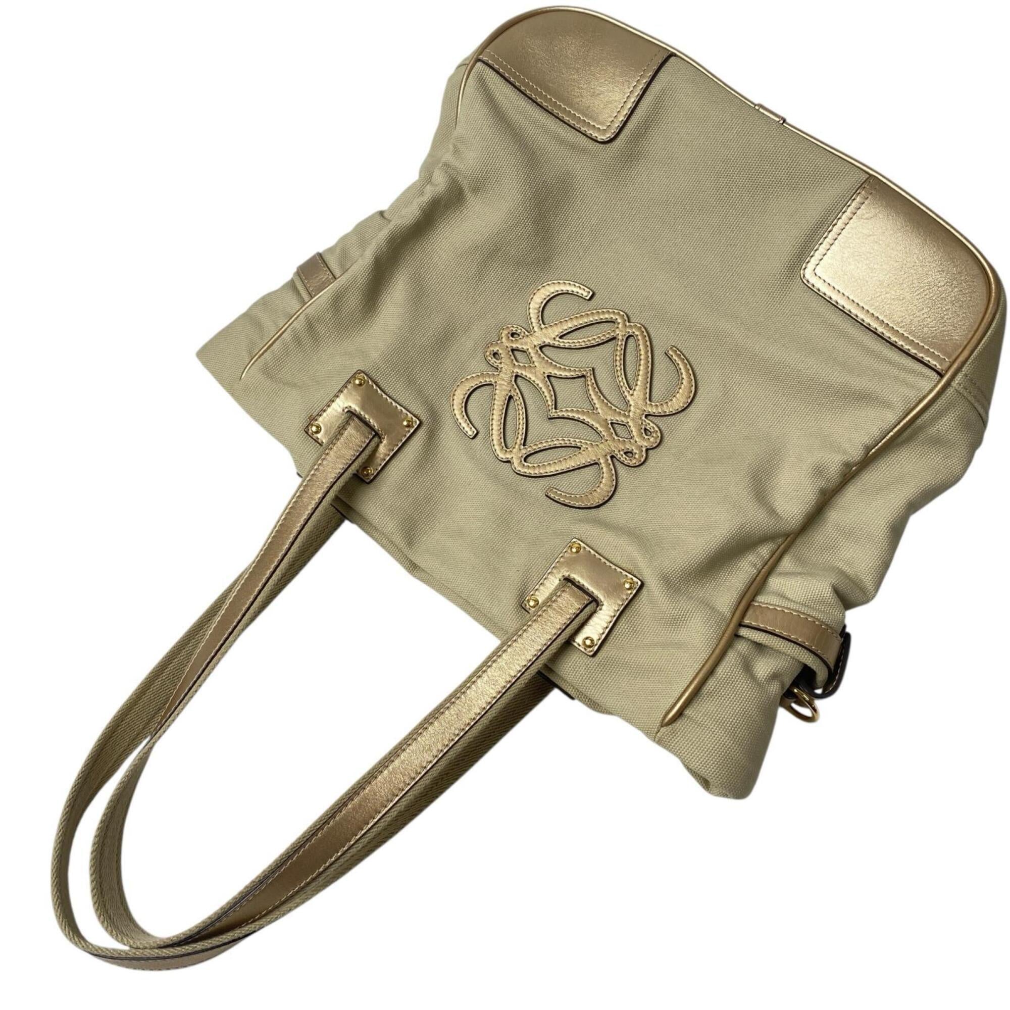 Loewe Beige Canvas Leather Shoulder Bag Tote Bag (Pre-Owned)