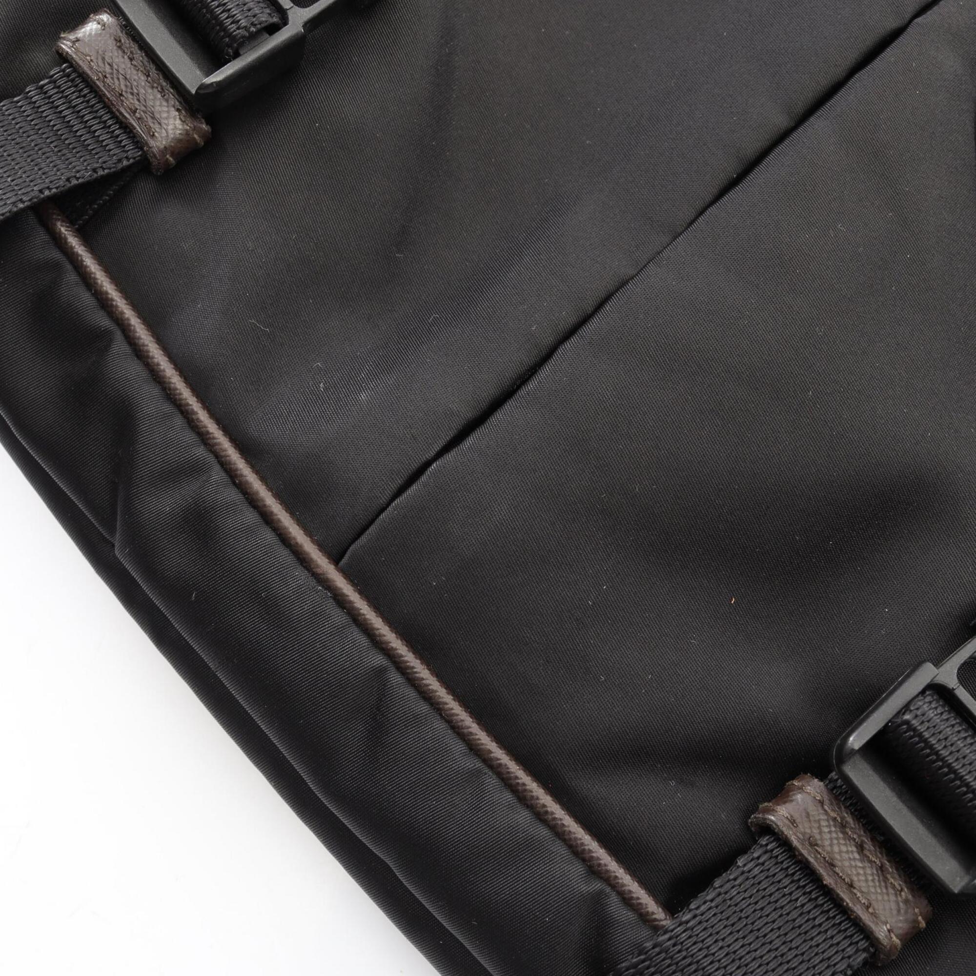 Prada Black Brown Canvas Leather Handbag Shoulder Bag (Pre-Owned)