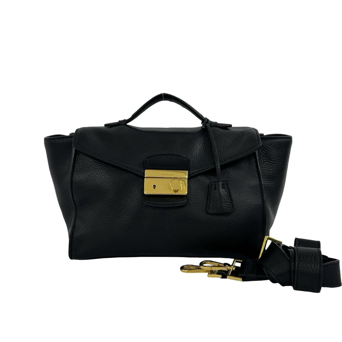 Prada Black Leather Boston Bag Handbag Shoulder Bag (Pre-Owned)