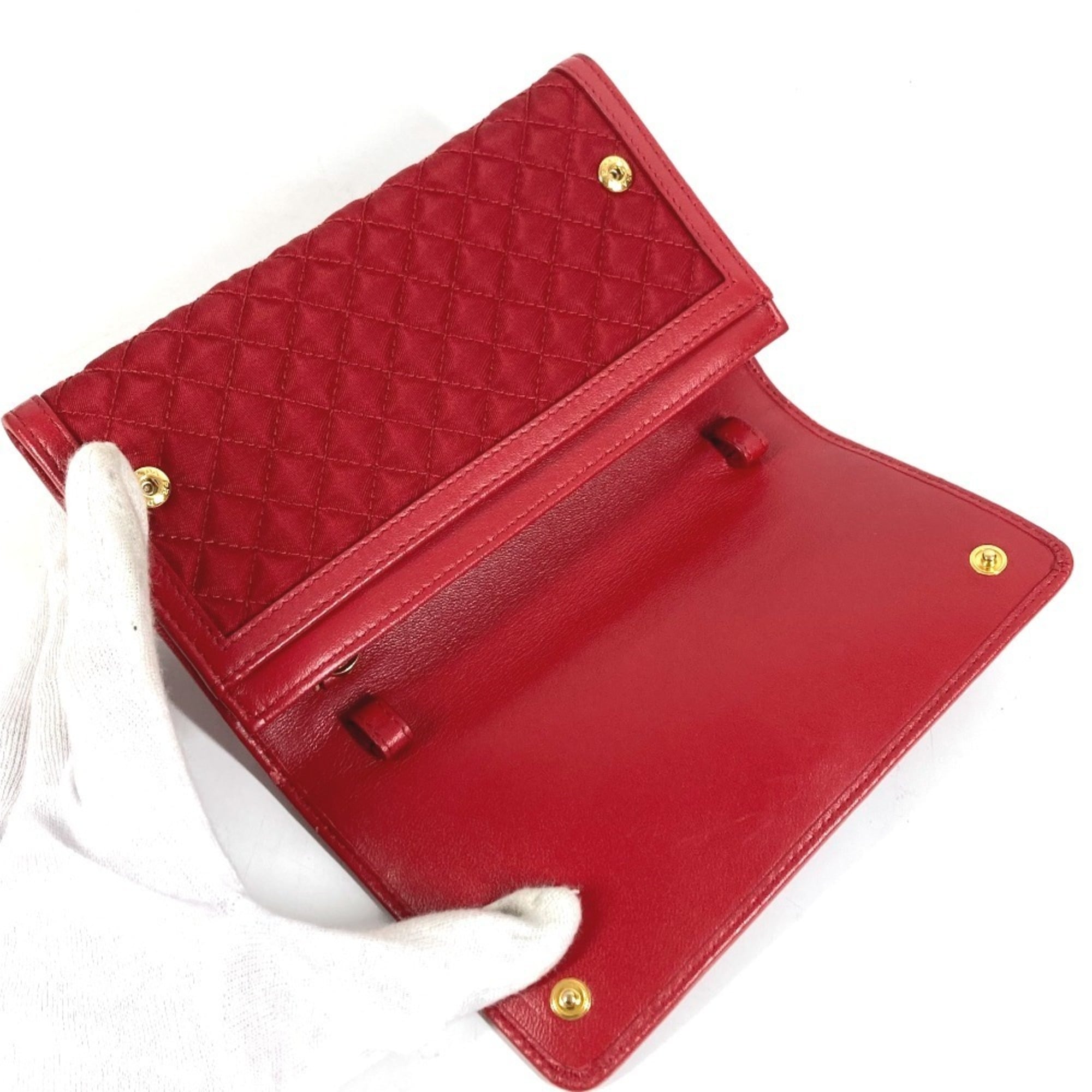 Prada Red Color Quilting Chain/Shoulder Wallet (Pre-Owned)