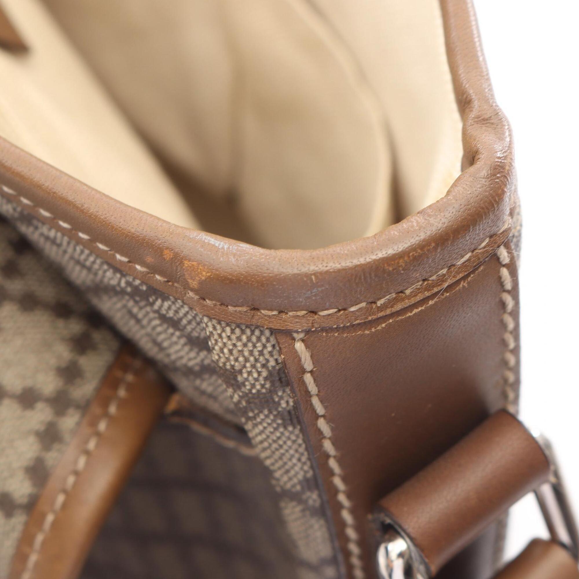 Gucci Beige Brown Coated Canvas Leather Handbag Shoulder Bag (Pre-Owned)