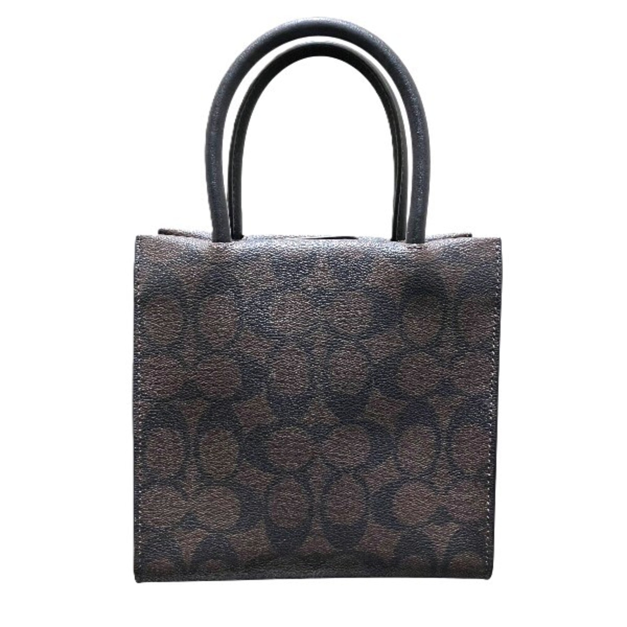 Coach Black Brown Canvas Leather Handbag (Pre-Owned)