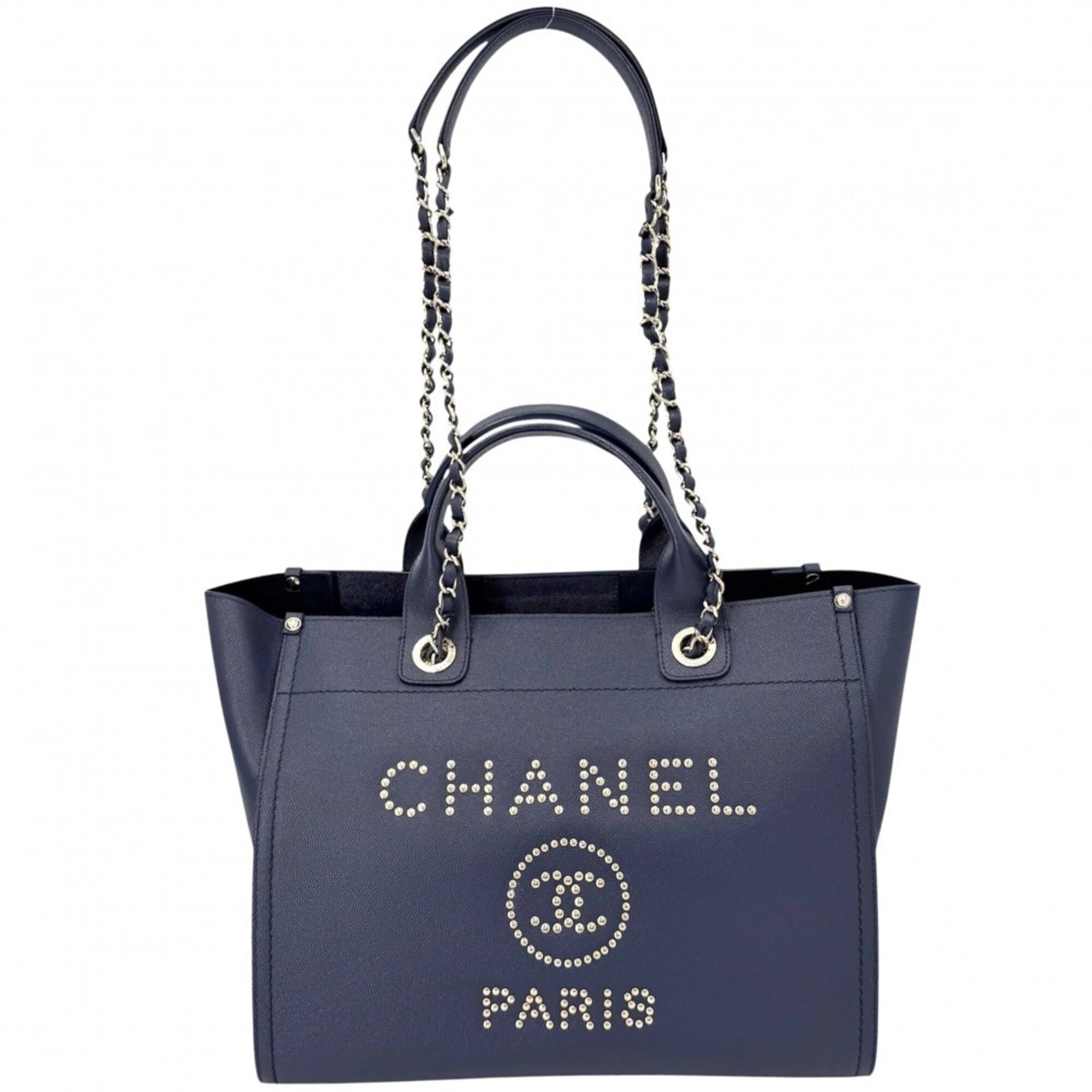 Chanel Blue Navy Grained Calfskin Handbag Shoulder Bag Tote Bag (Pre-Owned)