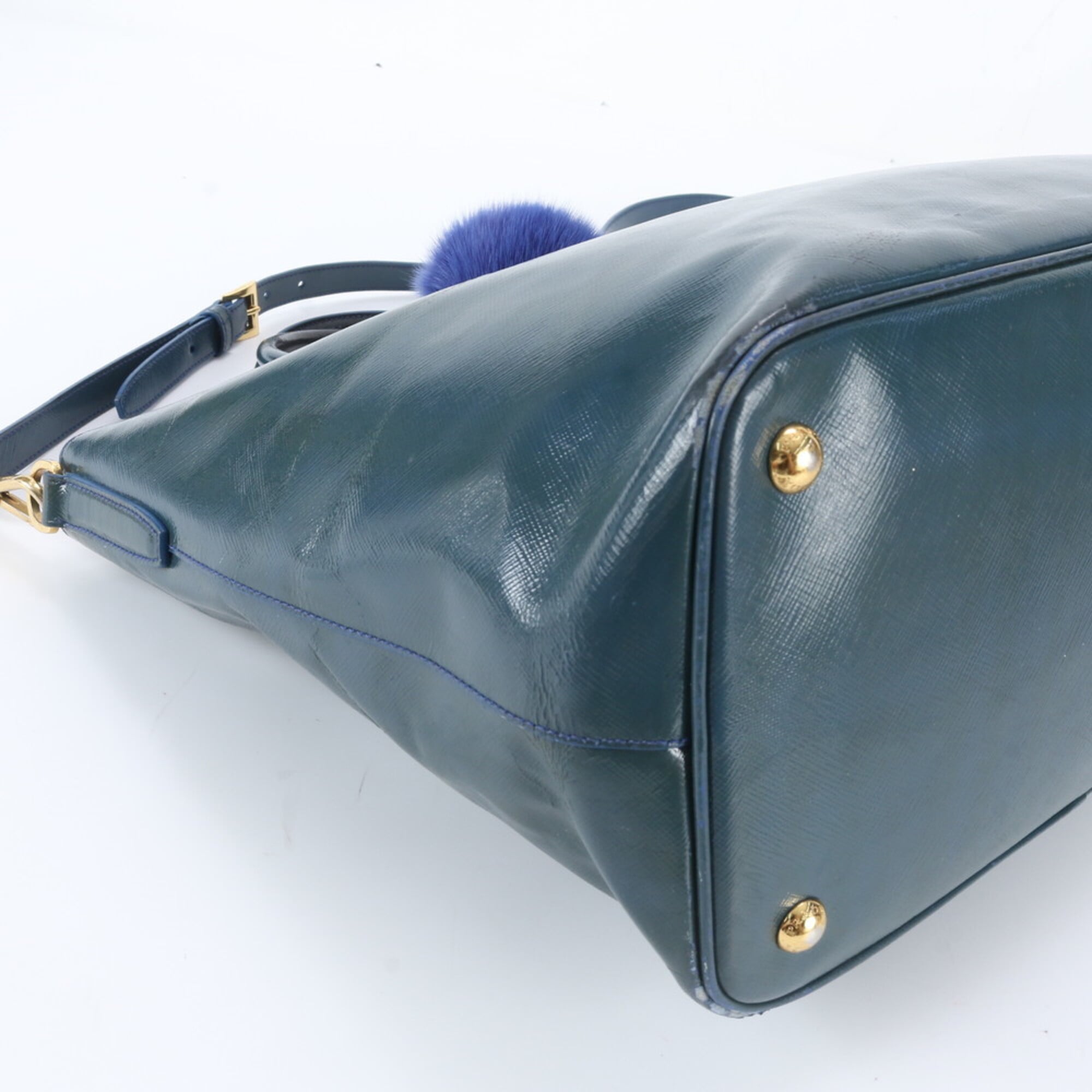 Prada Blue Green Leather Shoulder Bag Tote Bag (Pre-Owned)