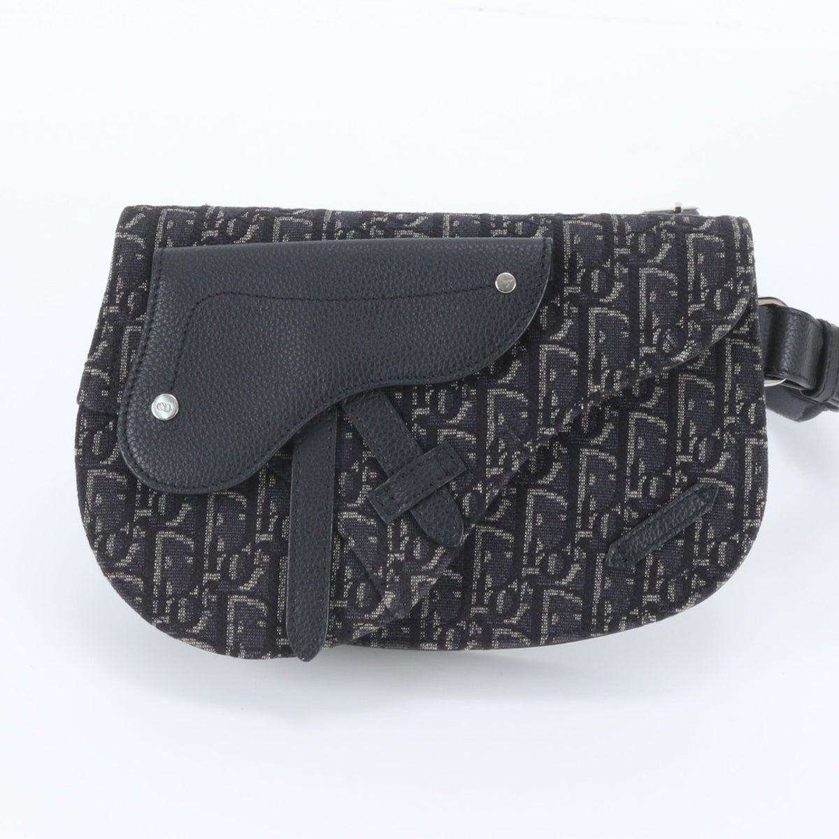 Christian Dior Black Leather Canvas Messenger Bag Shoulder Bag (Pre-Owned)