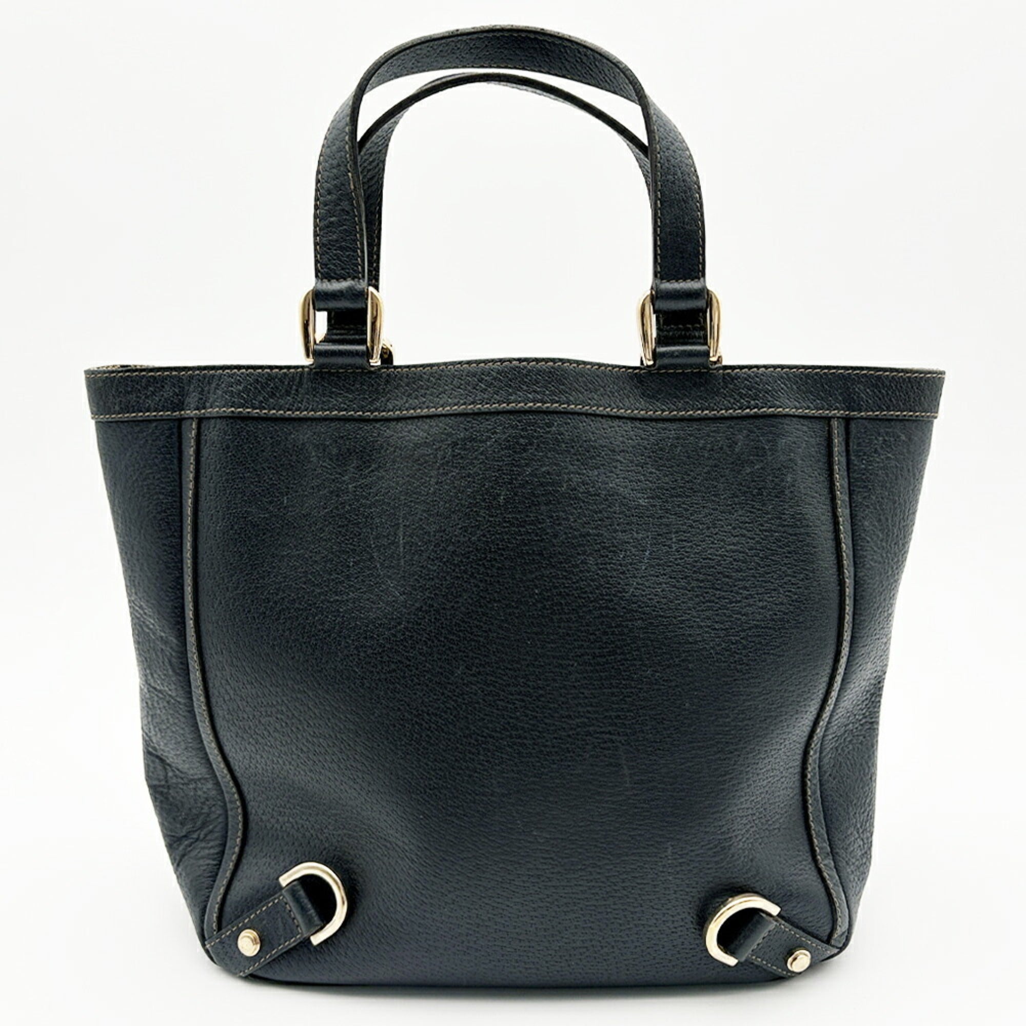 Gucci Navy Leather Canvas Tote Bag (Pre-Owned)