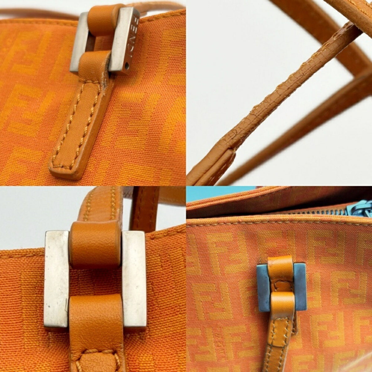 Fendi Zucchino Orange Canvas Leather Tote Bag (Pre-Owned)