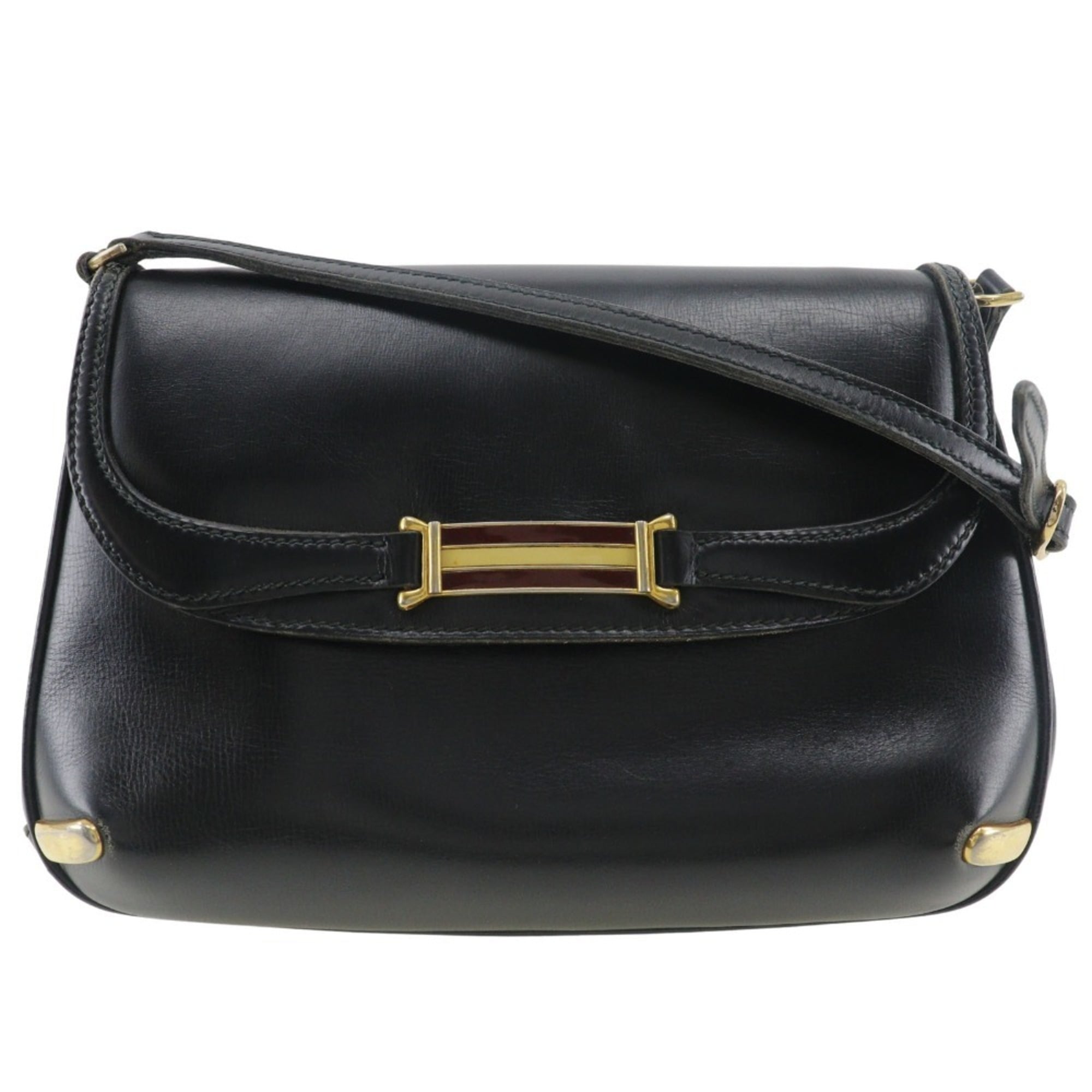 Gucci Sherry Line Black Leather Shoulder Bag (Pre-Owned)