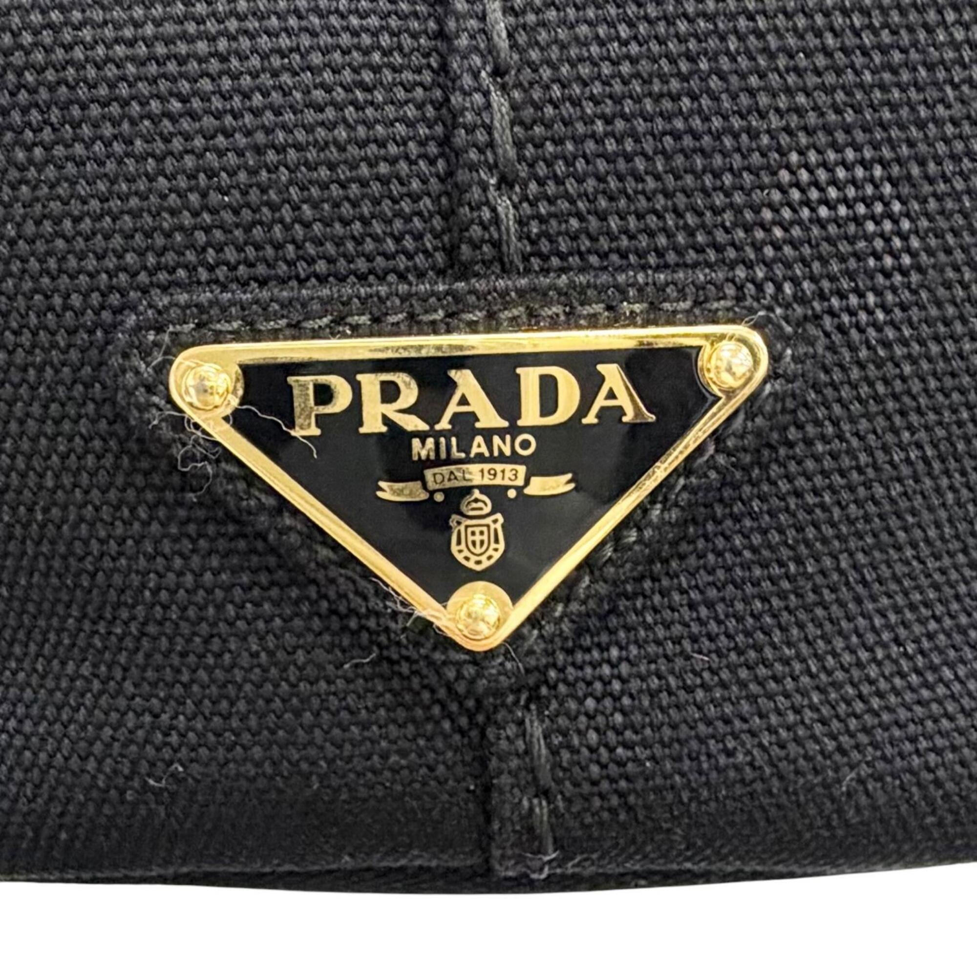 Prada Black Leather Canvas Tote Bag (Pre-Owned)